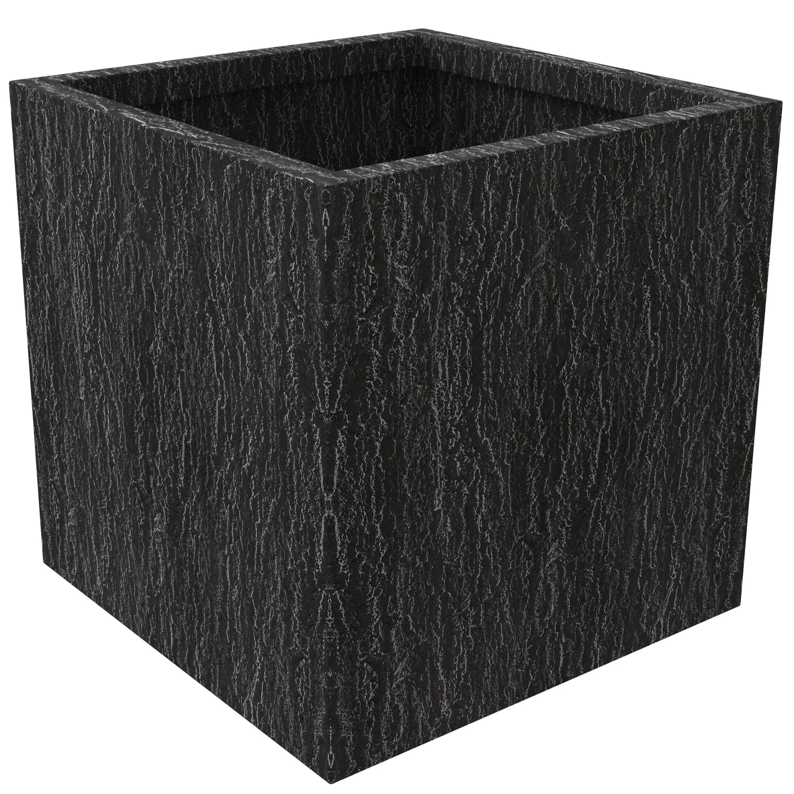 LeisureMod Verdura Mid-Century Modern Fiberstone and Clay Planter - Weather Resistant Square Planter Pot with Drainage Holes for Indoor and Outdoor Home in Dotted Black (22 Inch)