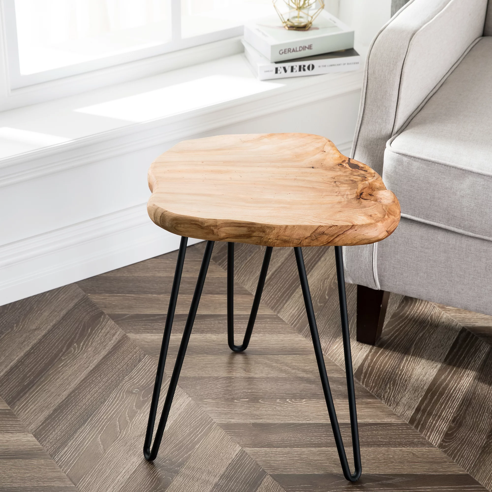 Greenage Cedar Roots Naturally Shaped Side Table Small Stool and Stand with 3 Hairpin Legs, 12