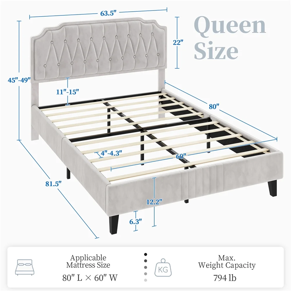 Topeakmart Upholstered Bed with Button-Tufted Headboard, Queen, Beige
