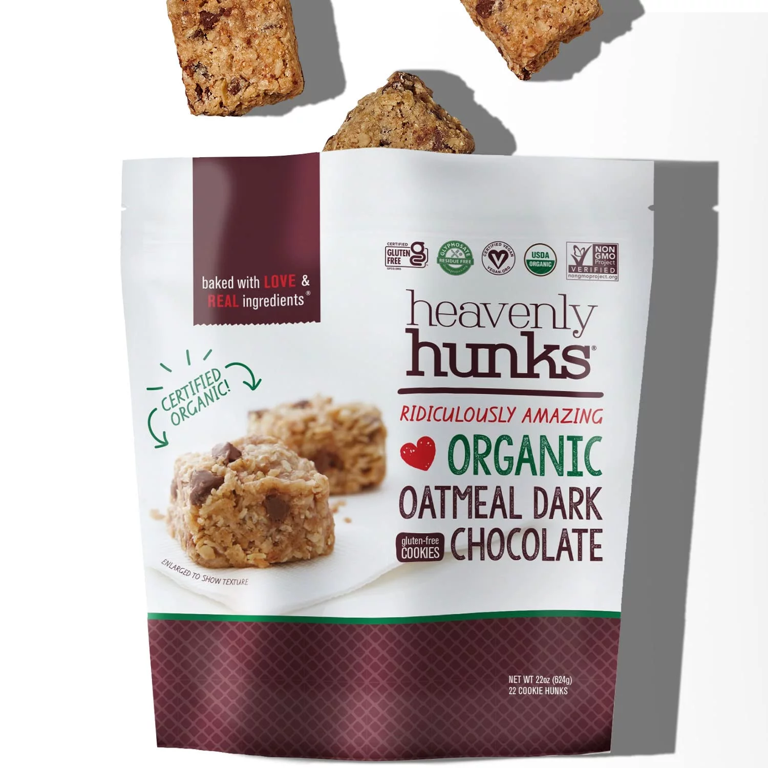 Heavenly Hunks Organic Oatmeal Dark Chocolate, 22 oz Bag