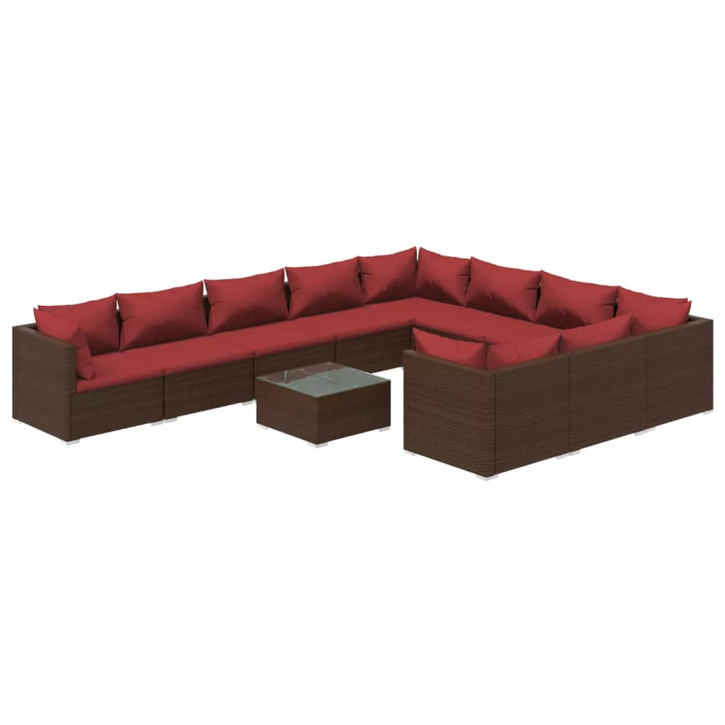 Anself 11 Piece Patio Set with Cushions Poly Rattan Brown
