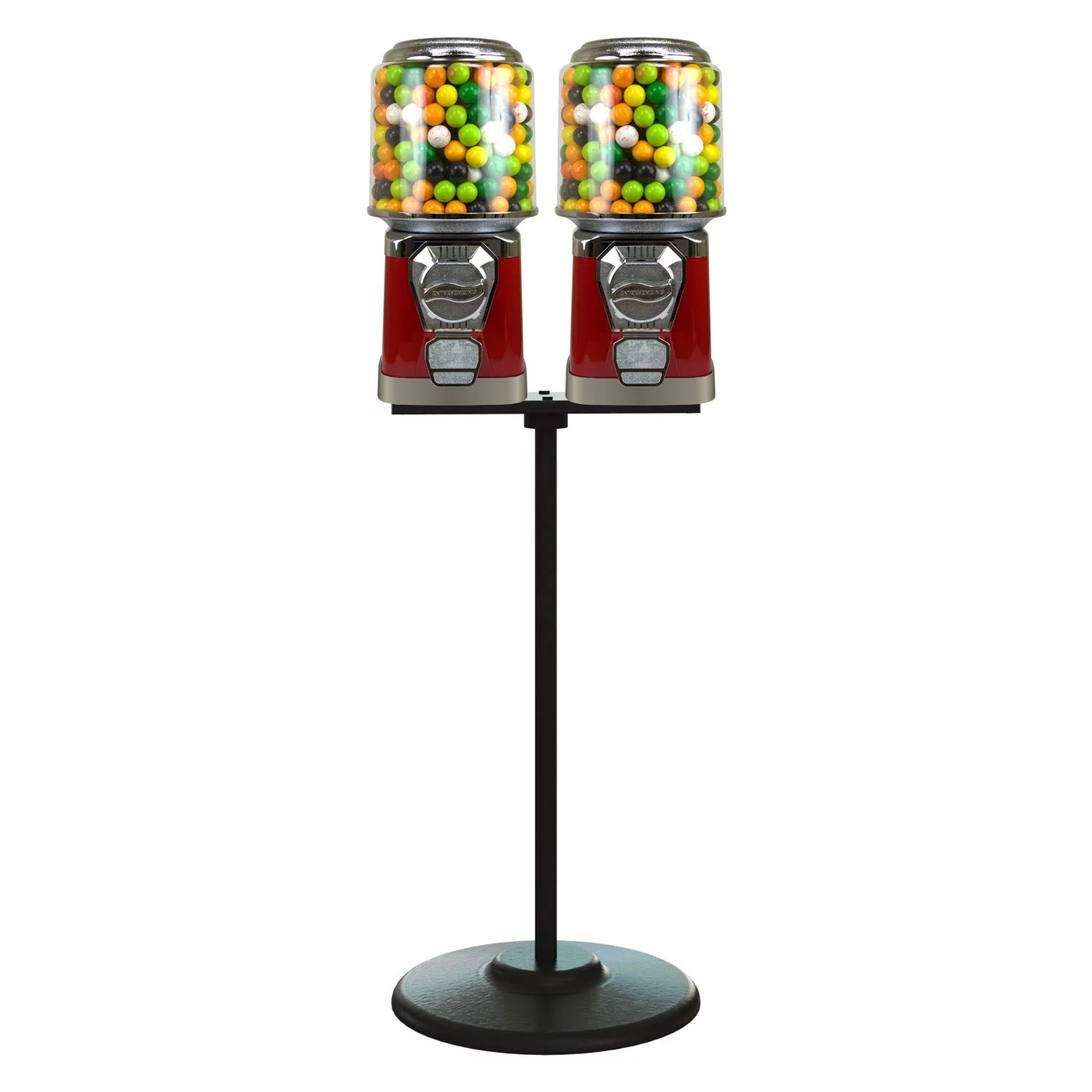 Gumball Machine with Stand - 2 Red Vending Machines Bundled with Refill - Cylinder Bank Bubble Gum Machine for Kids - Commercial Gumball Candy Bouncy Ball Machine