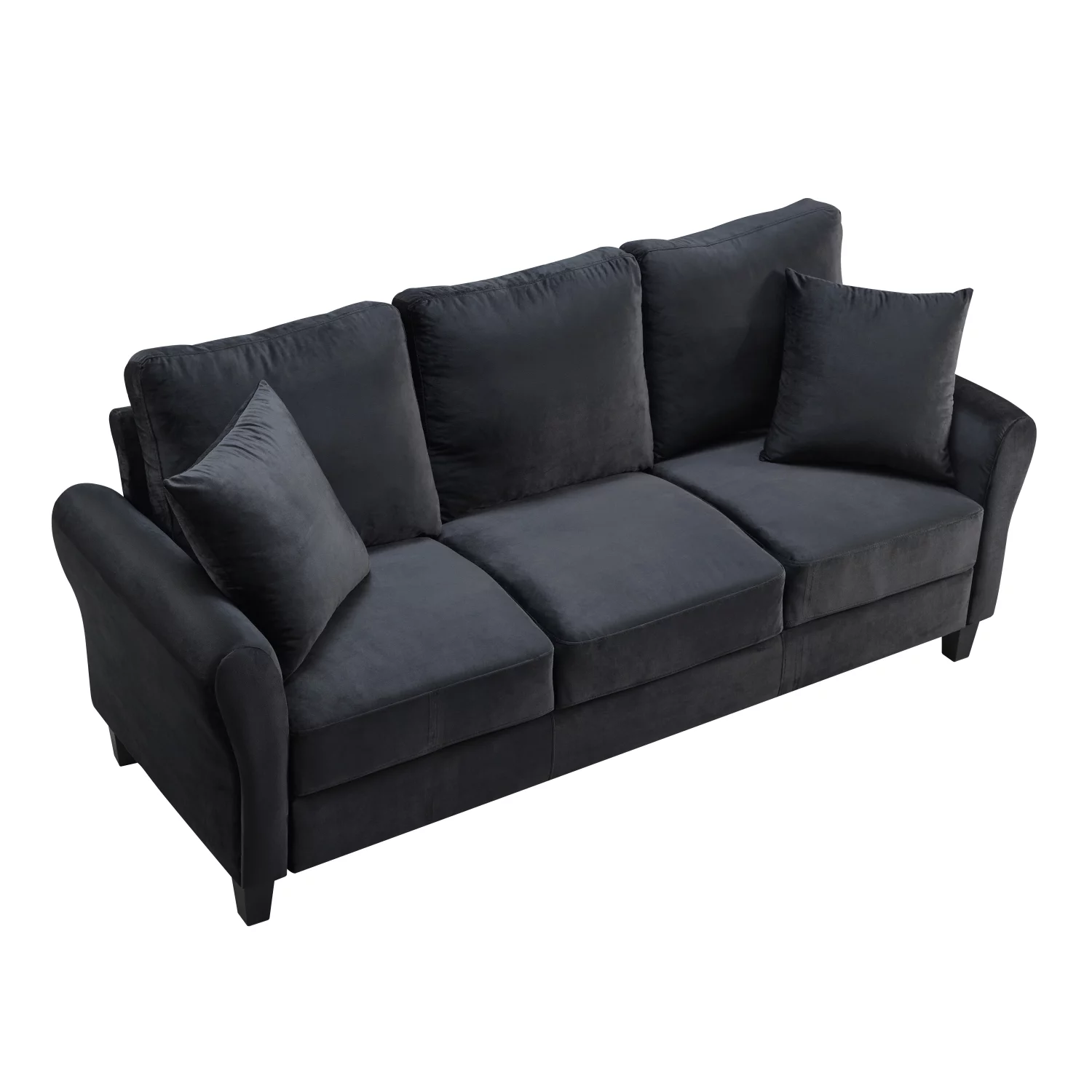 DeeHome [video] Modern Velvet Couch with 2 Pillow, 78 Inch Width Living Room Furniture, 3 Seater Sofa with Plastic Legs