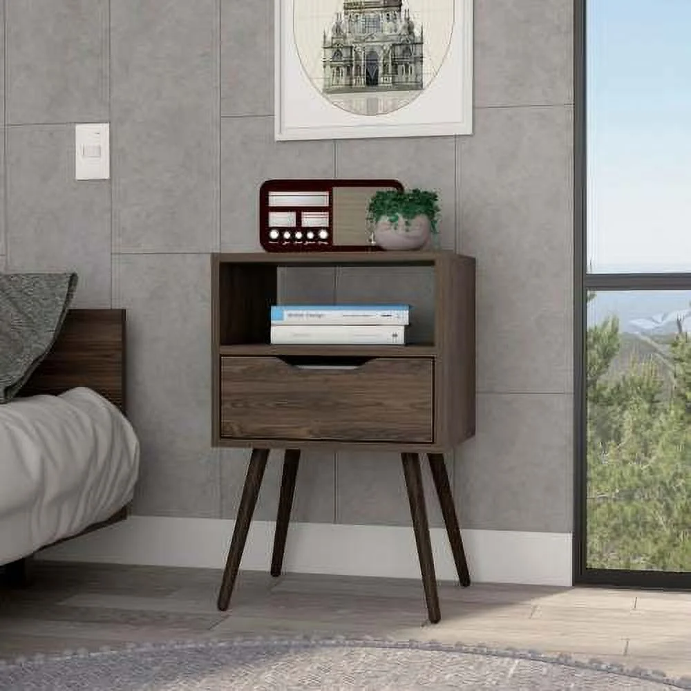 ZJbiubiuHome Nightstand 25”H   Top  Four Legs  One Open   One Drawer  Dark Walnut