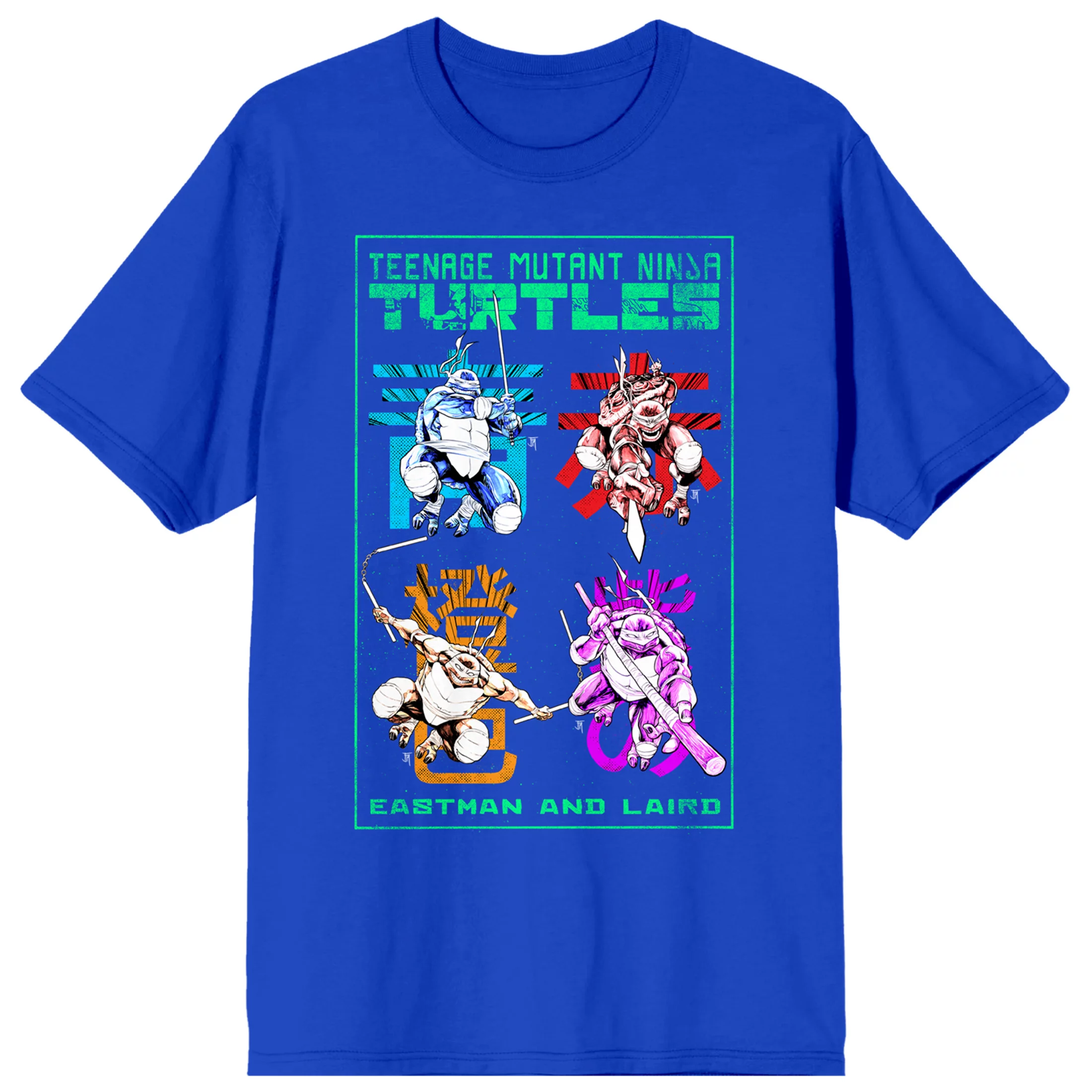 World Of TMNT Turtles In Rectangle Boxes Crew Neck Short Sleeve Royal Blue Women's T-shirt-XXL