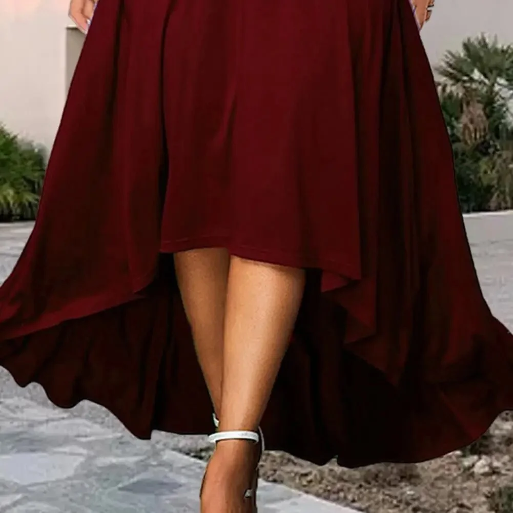 Off-Shoulder Summer Dress V-neck Flared Large Hem Slim Fit Elegant Women Plus Size Solid Long Dress Casual Party Wear