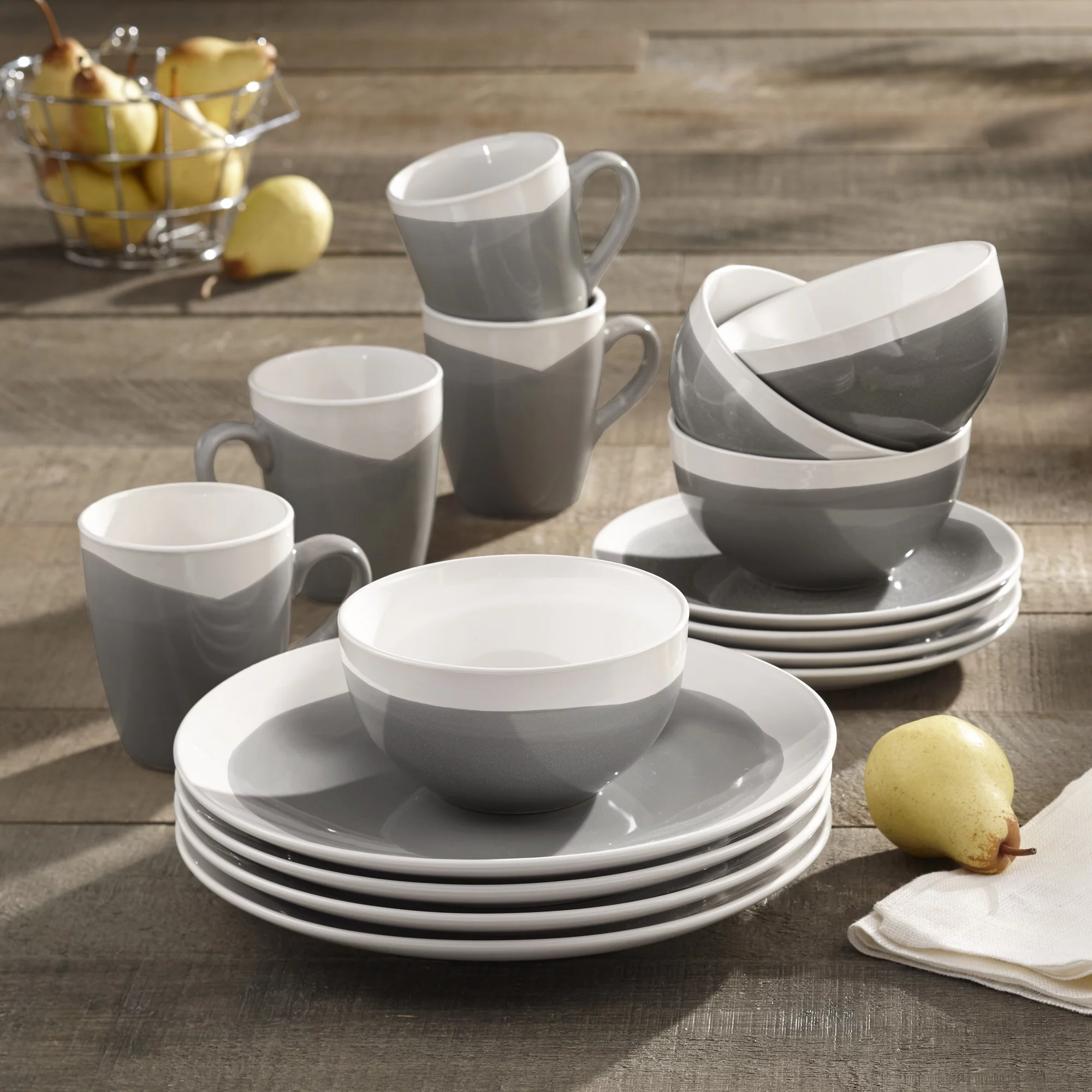 Better Homes & Gardens Brushstroke 16 piece Dinnerware Set, Charcoal