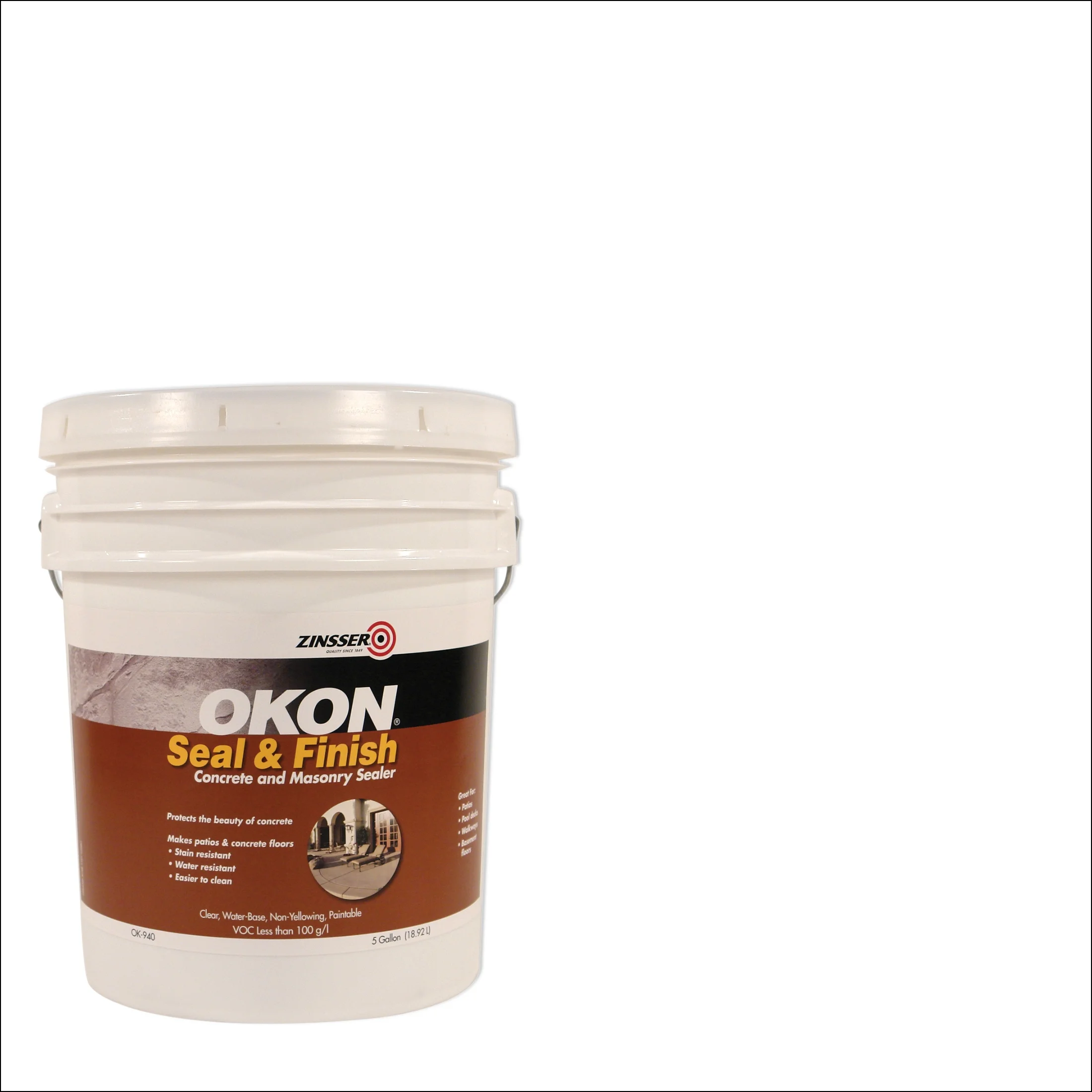 Clear, Zinsser Okon Seal & Finish Concrete and Masonry Sealer Low Gloss - OK940, 5 Gallon- 1 Pack