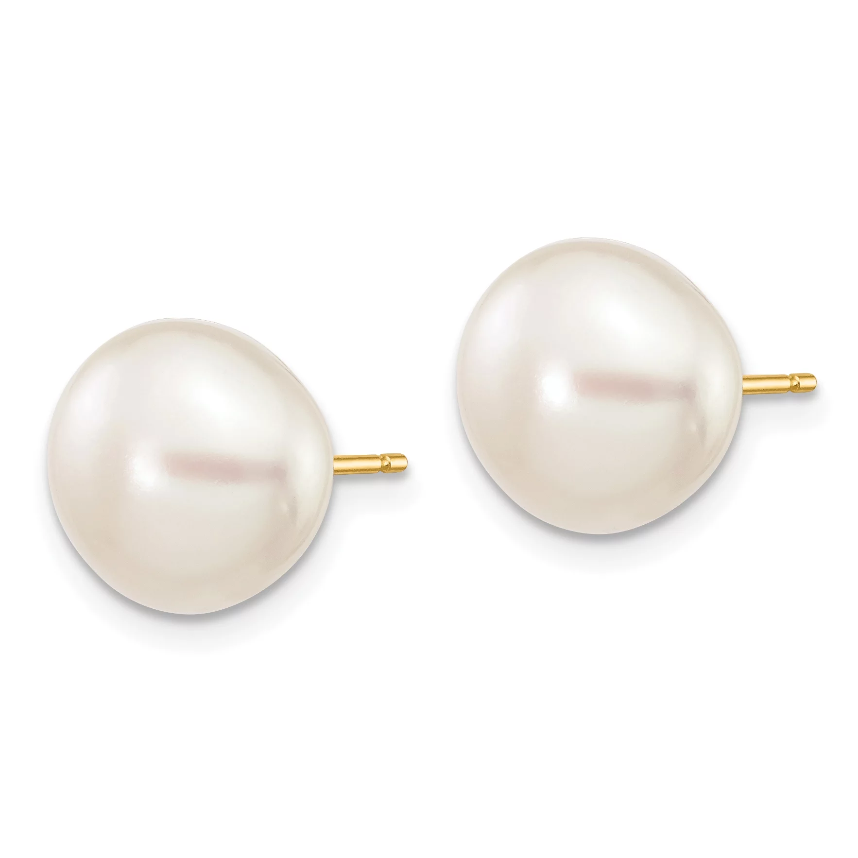 Carat in Karats 14K Yellow Gold White Button Freshwater Cultured Pearl Stud Post Earrings (9 to 10mm (range))