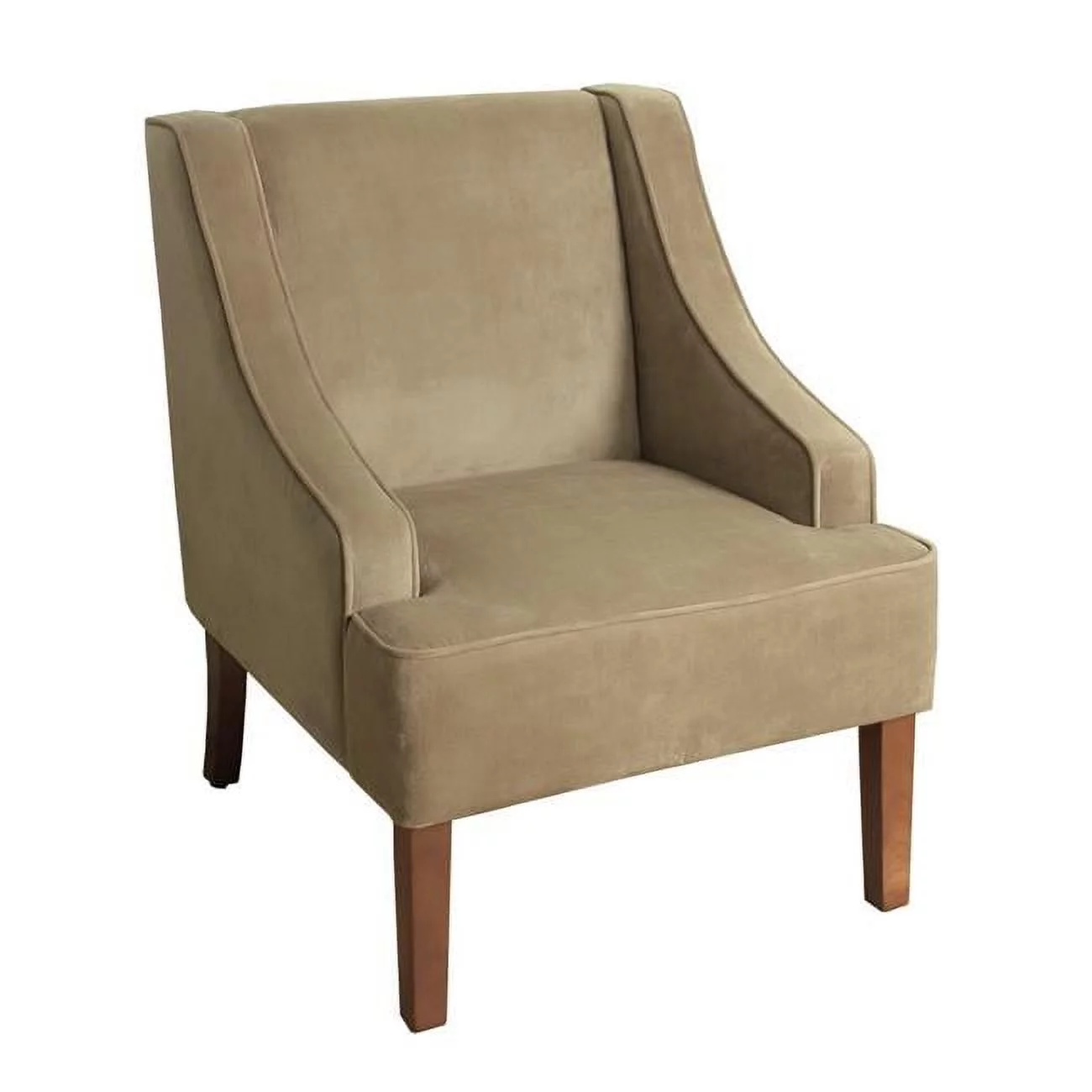 Benzara Fabric Upholstered Wooden Accent Chair with Swooping Arms, Brown-Color:Brown
