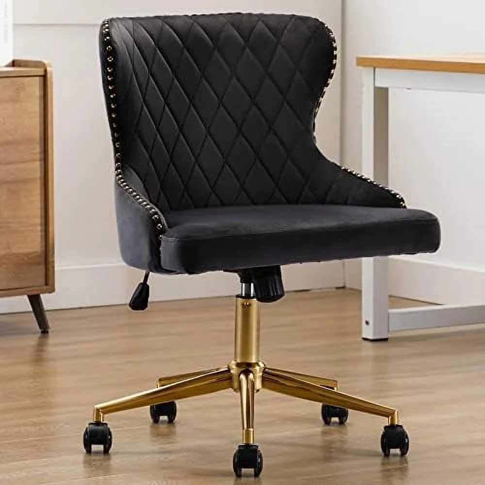 ZWNLKQG Duhome  Office Chair Desk Chair Mid-Back with Gold Base Height Adjustable Dark Grey