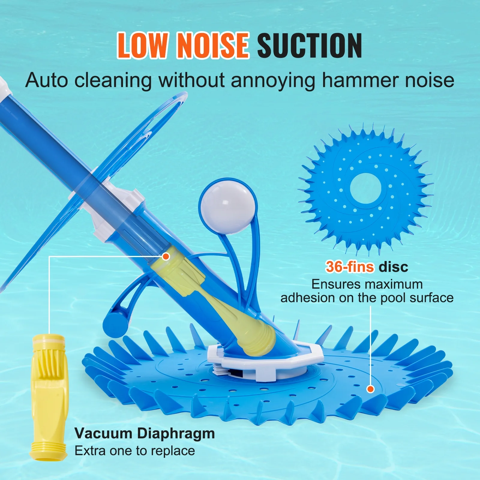 BENTISM Automatic Suction Pool Cleaner Low Noise Pool Vacuum In-Ground Aboveground Complete Hose Set with 12 Hoses Extra Diaphragm