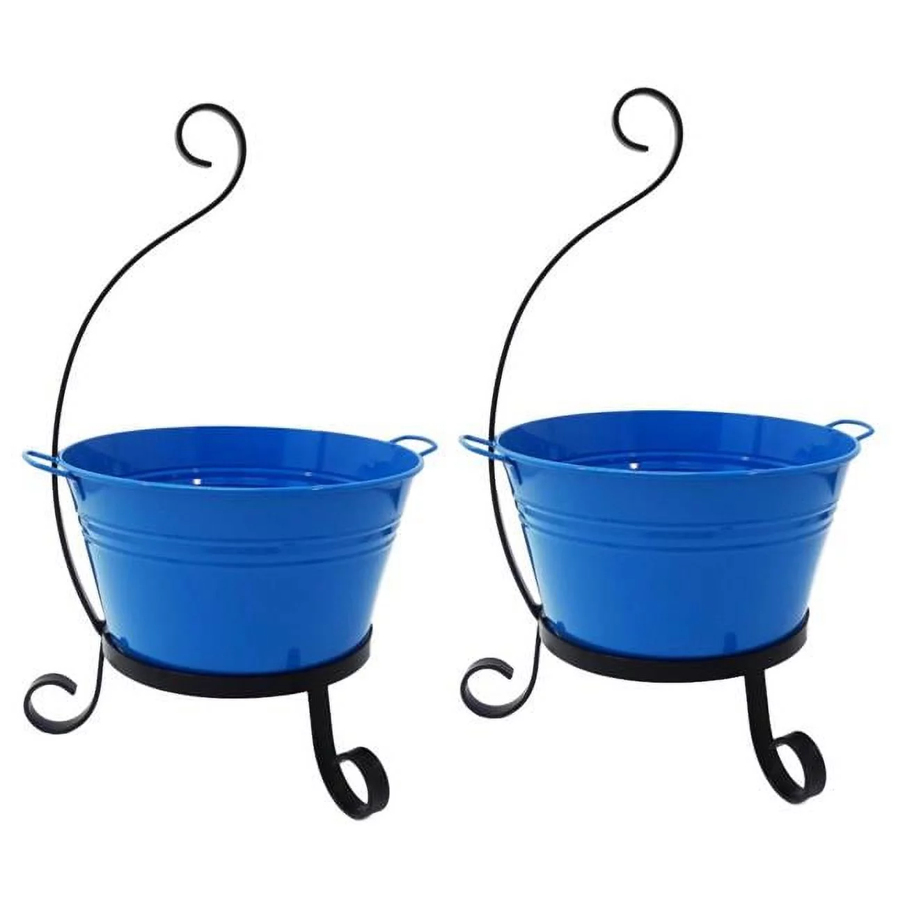 Houston International Trading 7065E B S-2 Enameled Galvanized Steel Planter with Iron Stand - Set of 2