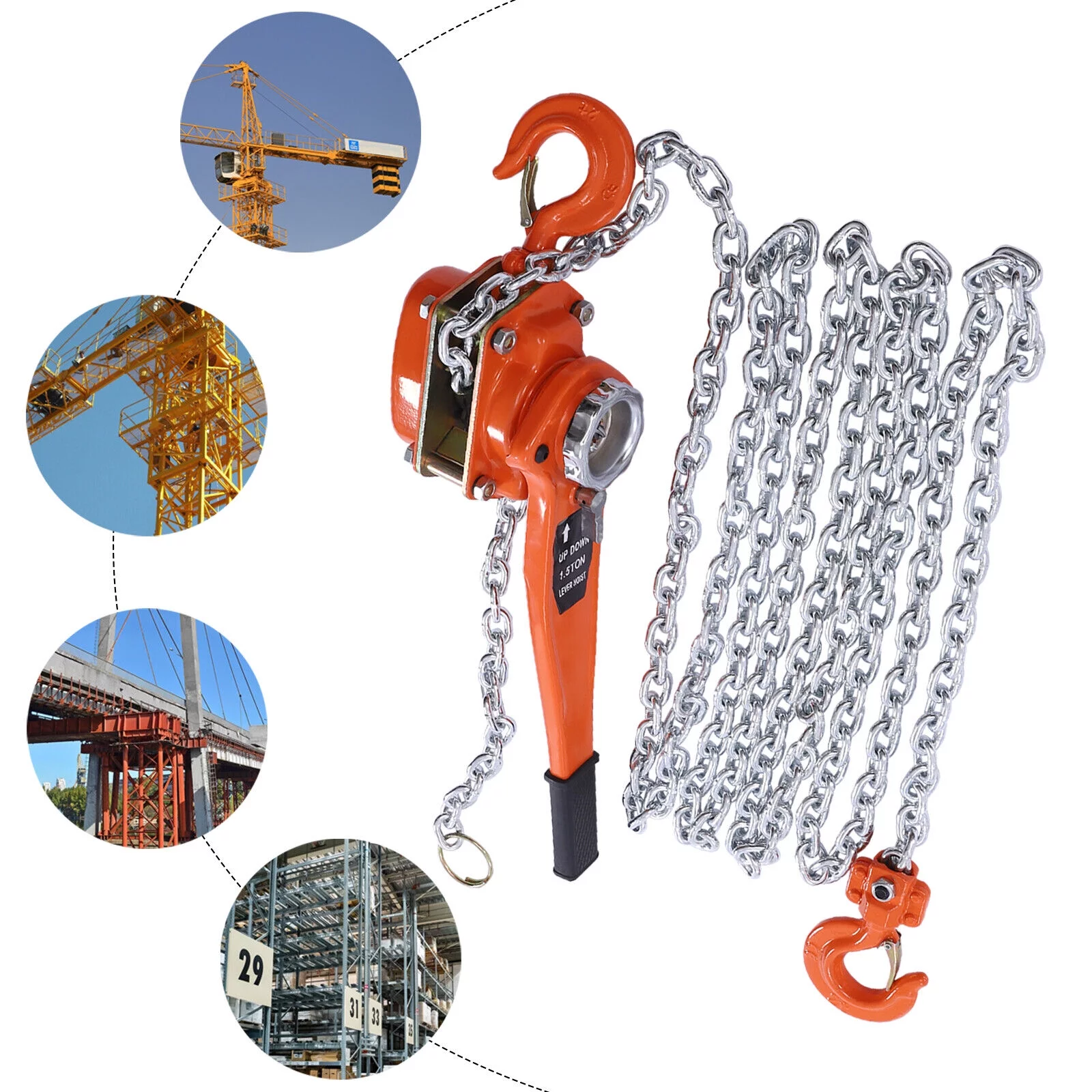 1T Manual Lever Block Chain Hoist Ratchet Winch Rigging Crane Come Along Puller
