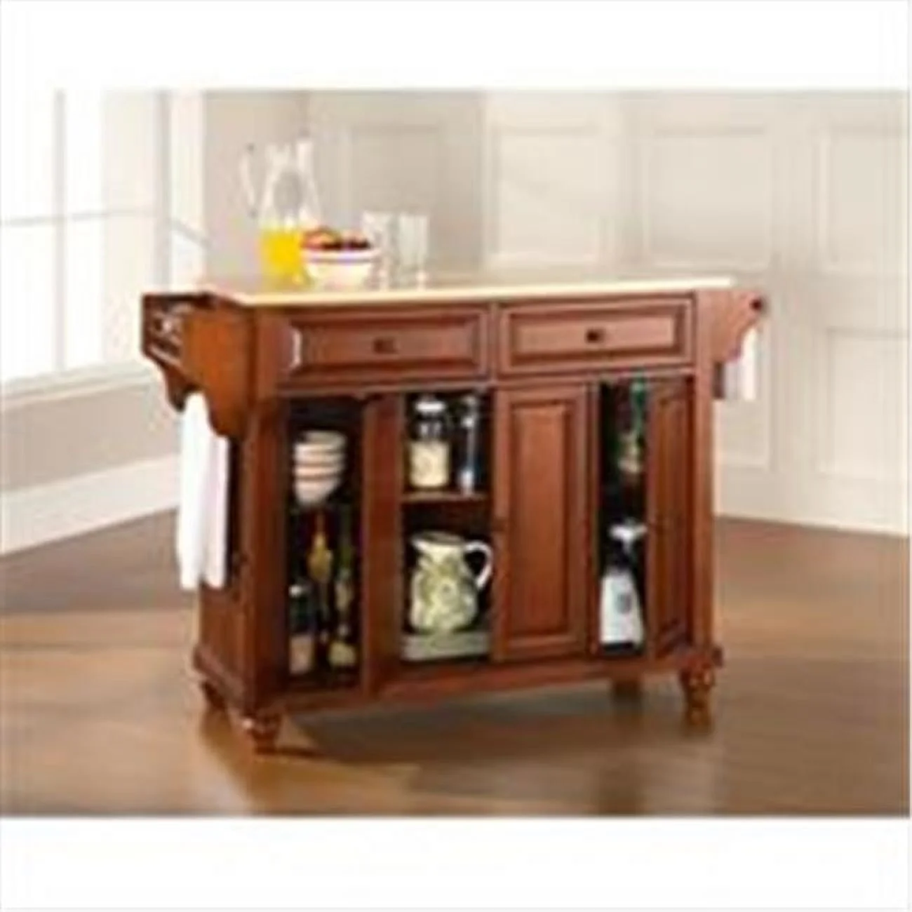 Crosley Furniture  Cambridge Natural Wood Top Kitchen Island in Classic Cherry Finish