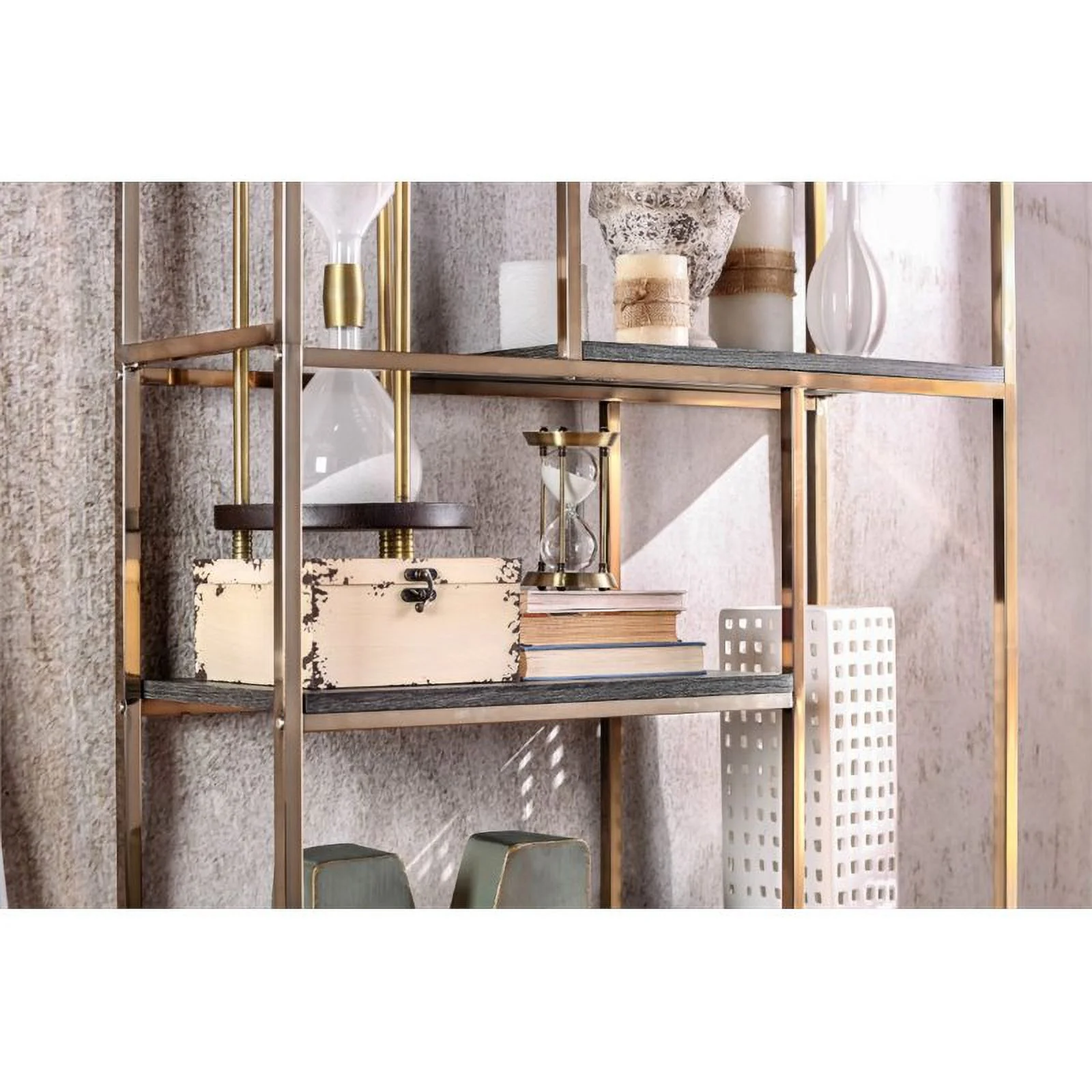 Bowery Hill Modern Metal 6-Shelf Bookcase in Champagne