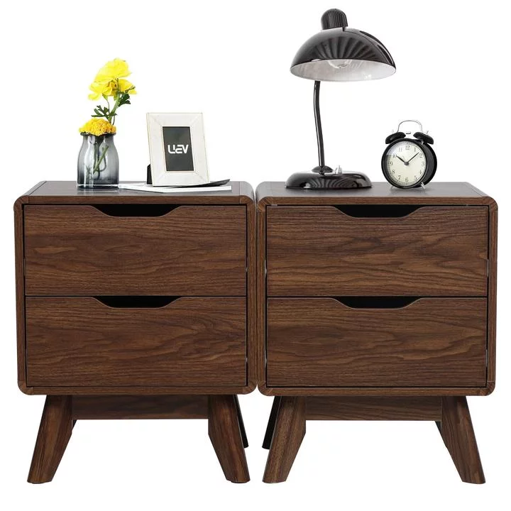 ECLIFE Set of 2 Mid-Century Nightstand Bedside Table with Handle Side Table for Bedroom Living Room, Walnut