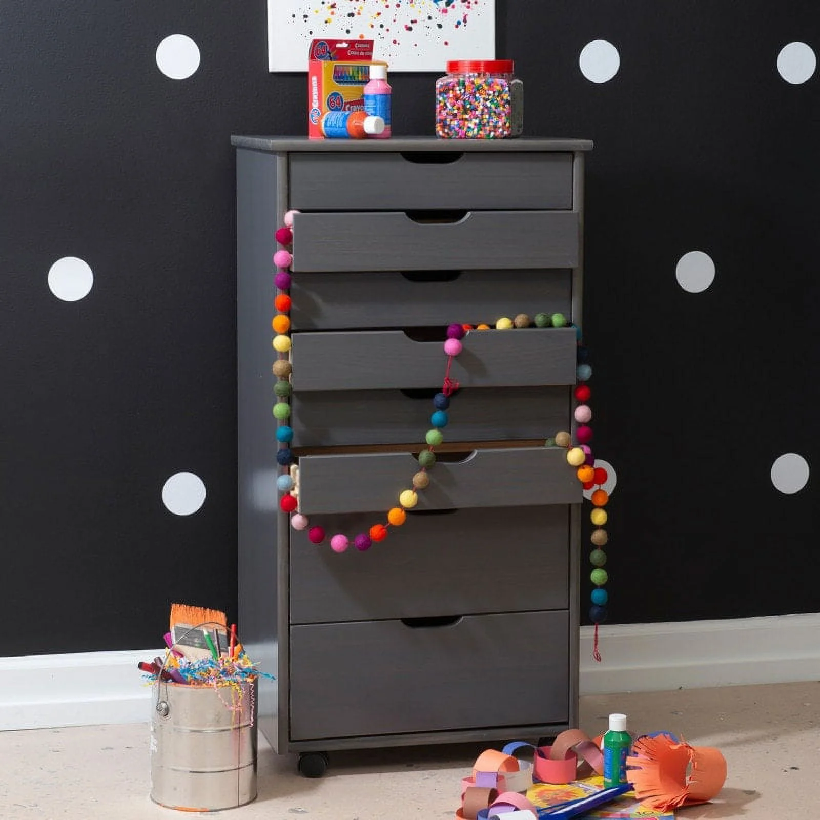 Linon Bridgton Tall Storage Roll Cart White Painted