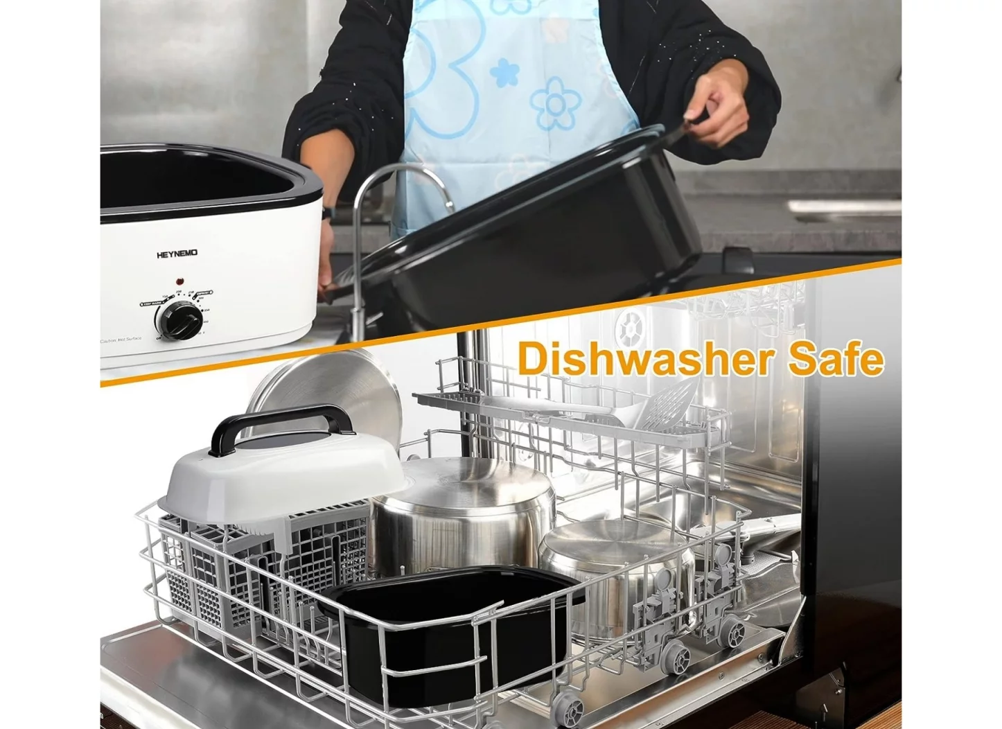 CozyHom 22 Quart Electric Roaster Oven Stainless Steel Turkey Roaster Pan with Removable Insert Pot, White