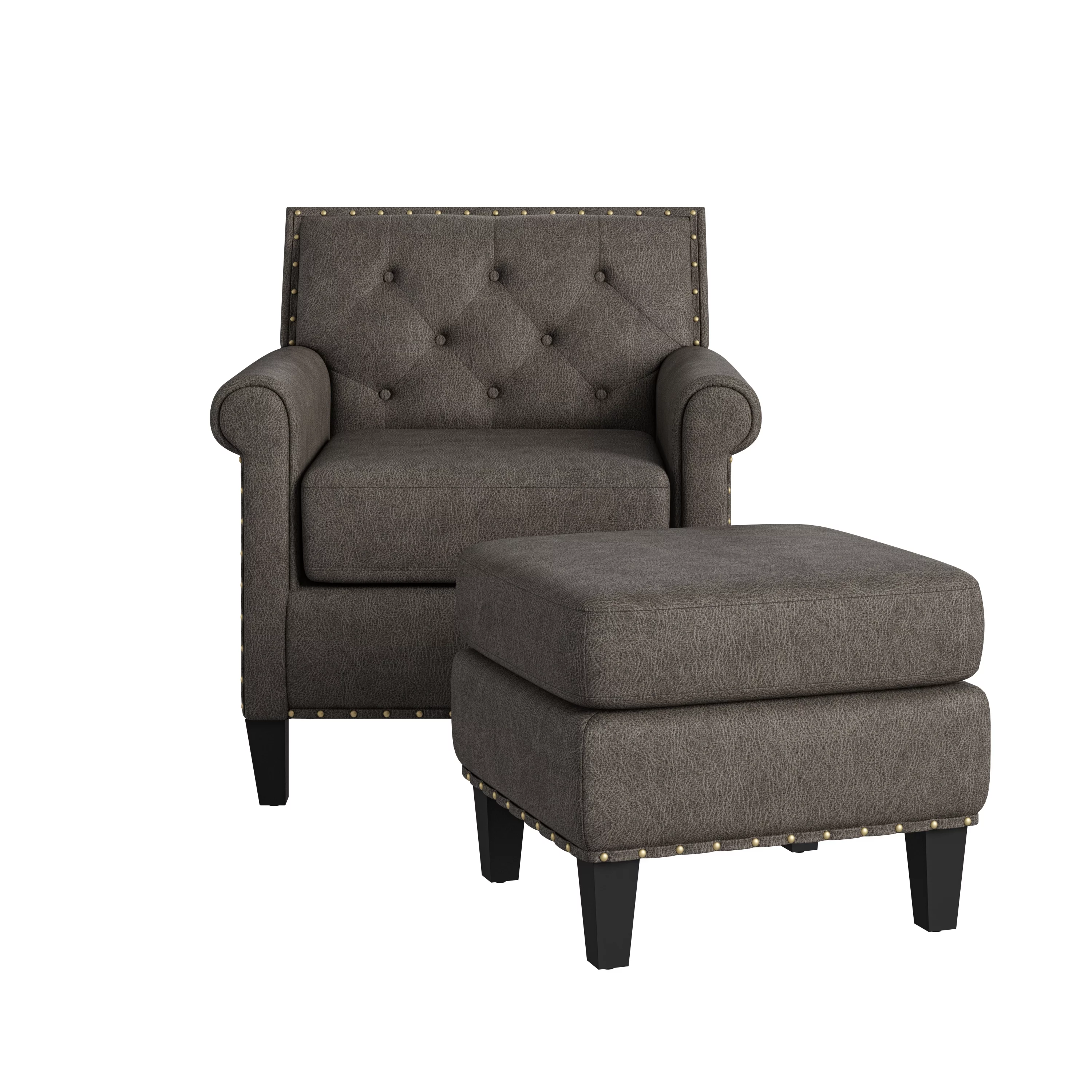 Homesvale Romvi Arm Chair and Ottoman, Distressed Gray
