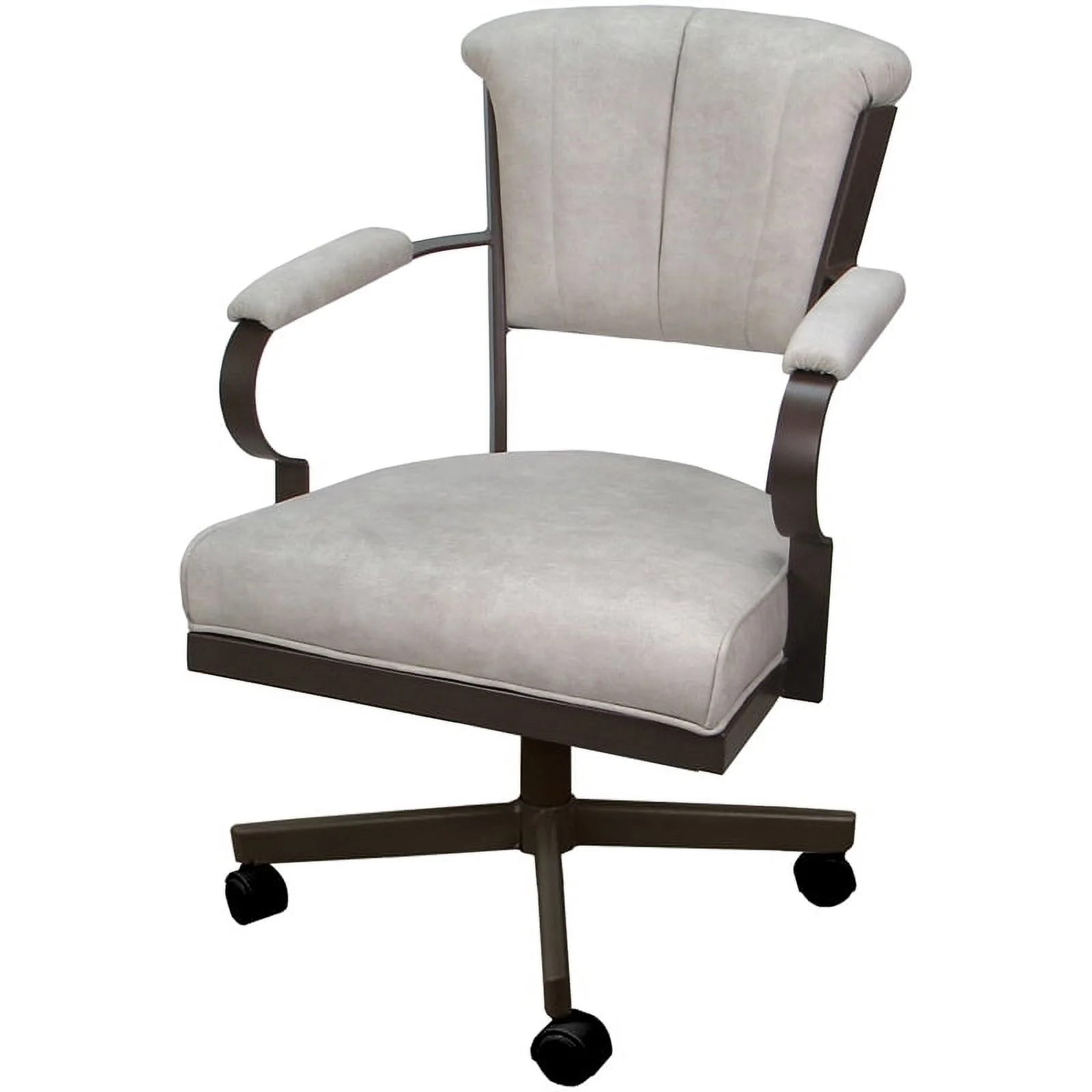 Miami Swivel Tilt Metal Caster Chair - Smoke Beige Fabric - Brown Frame
