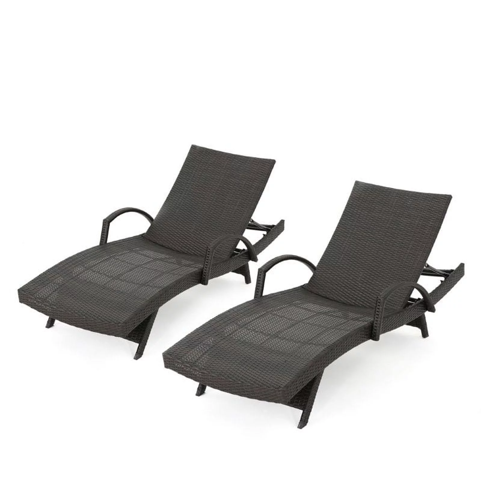 Noble House Salem Outdoor Adjustable Wicker Chaise Lounge in Brown (Set of 2)