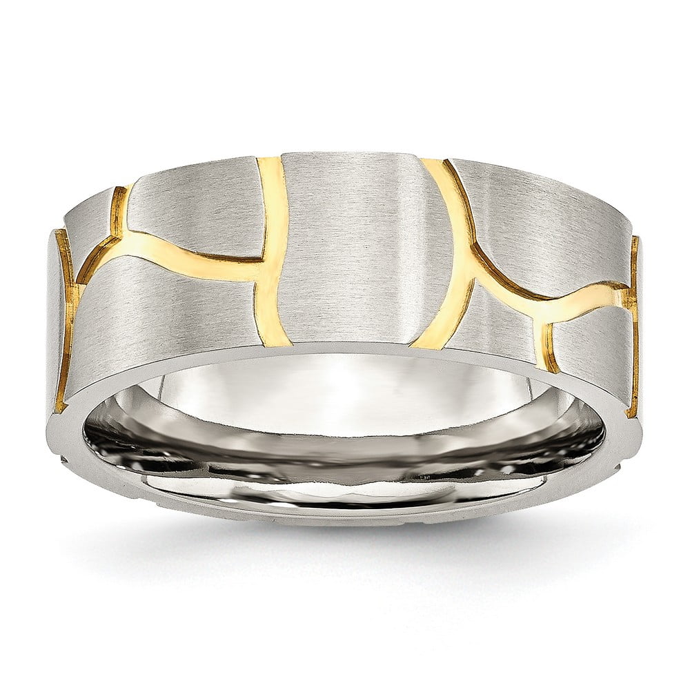 Mens Stainless Steel Grooved Yellow IP-plated Mens 8mm Brushed Wedding Band Ring Size 12