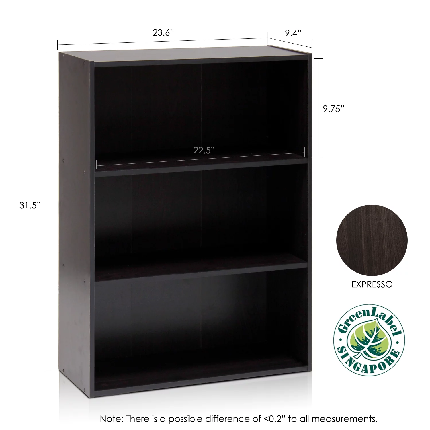 Furinno Pasir 3-Tier Open Shelf, Dark Espresso