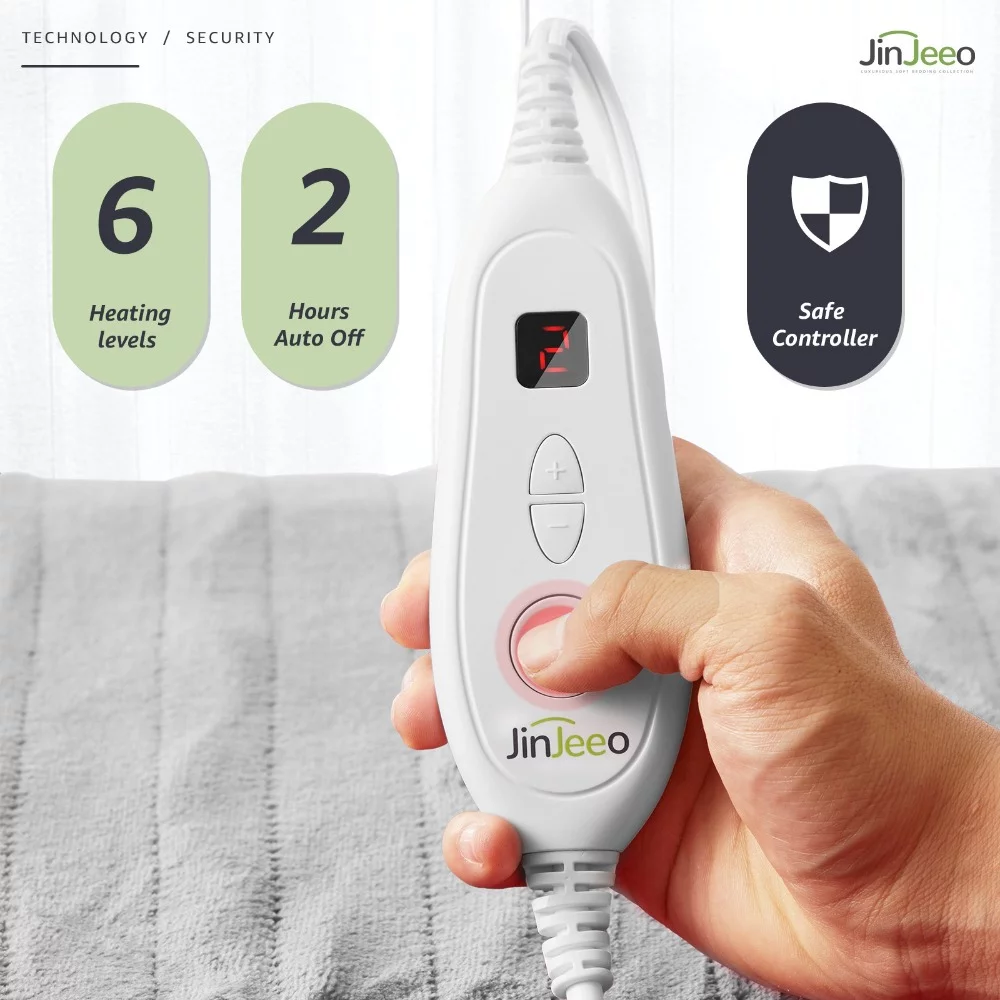 JUSTLET Gray Electric Heated Blanket Throw 6 Temperature Settings Safe Auto-off, 50