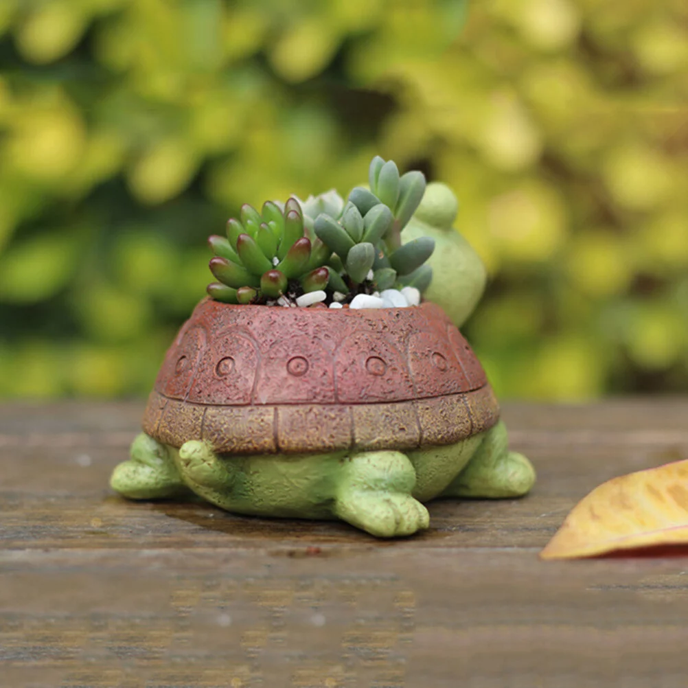 Gongxipen 2Pcs Succulent Planting Pots Turtle Shape Planters Decorative Plant Containers Resin Bonsai Pots for Home Office Green