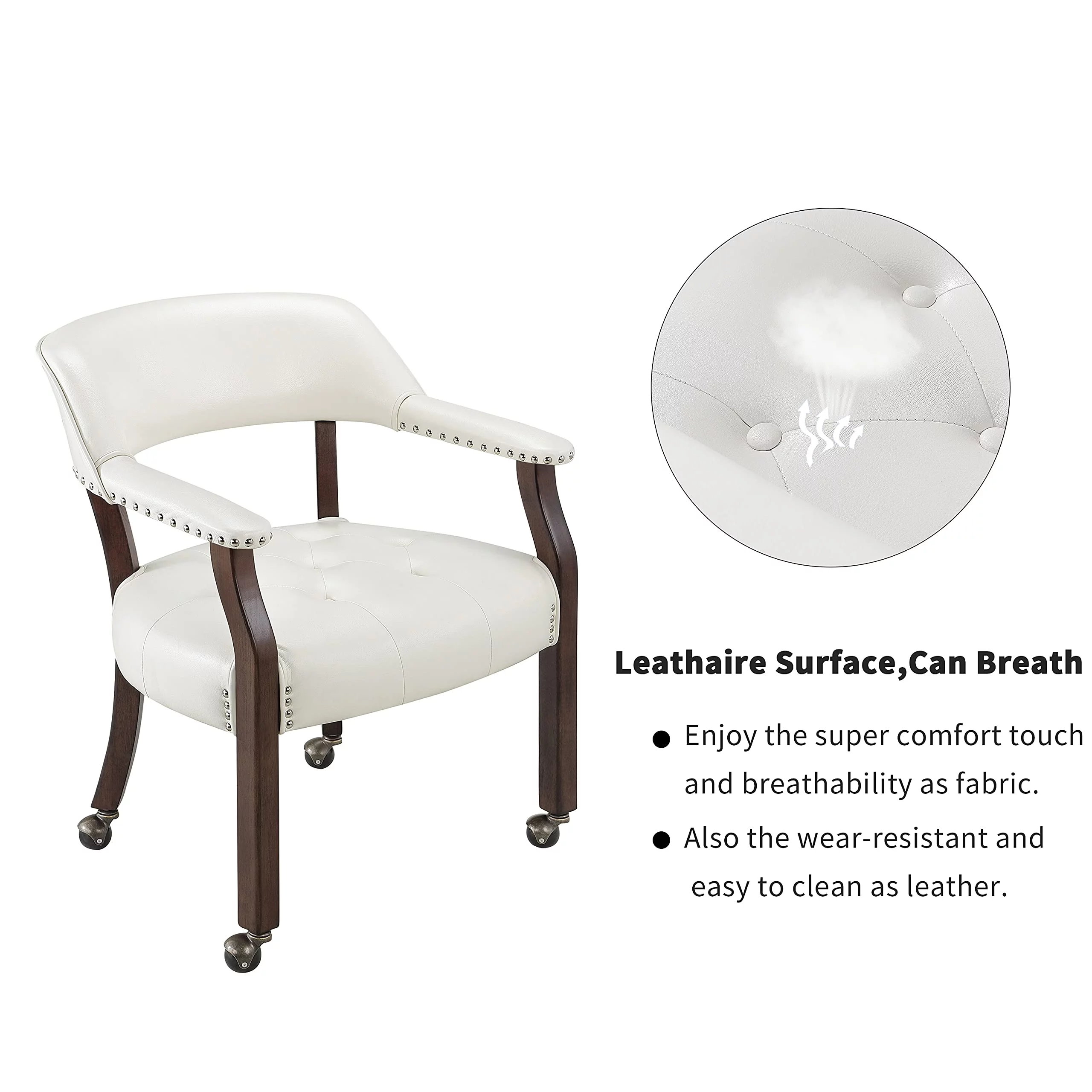 JESONVID Dining Chair with Casters, Captain's Chairs with Rollers Dinette Sets Poker Chairs with Wheels Kitchen Table Rolling Chairs High Back Chair On Caster(White 1533WT)