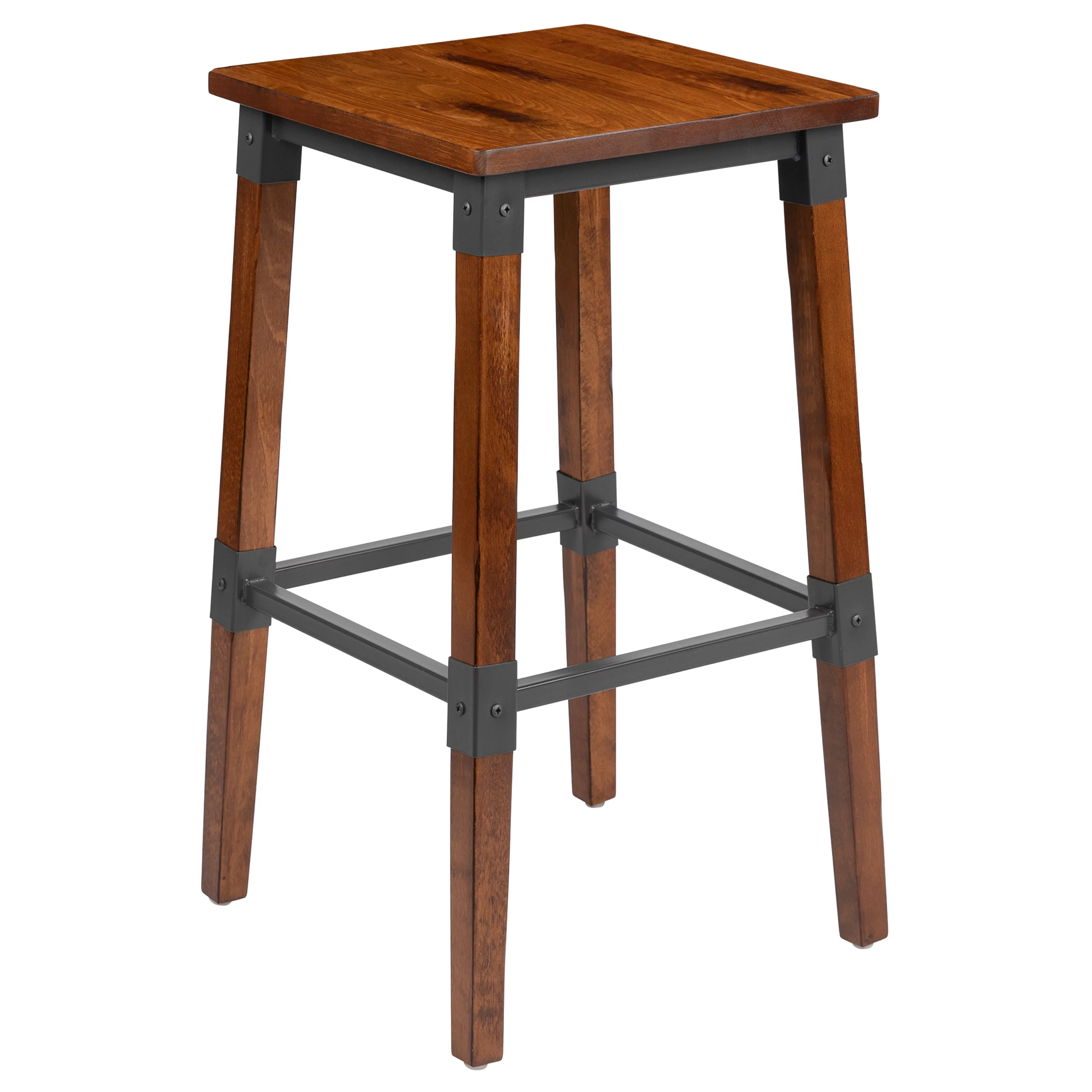 Flash Furniture Jackson 2 Pack Rustic Antique Walnut Industrial Wood Dining Backless Barstool