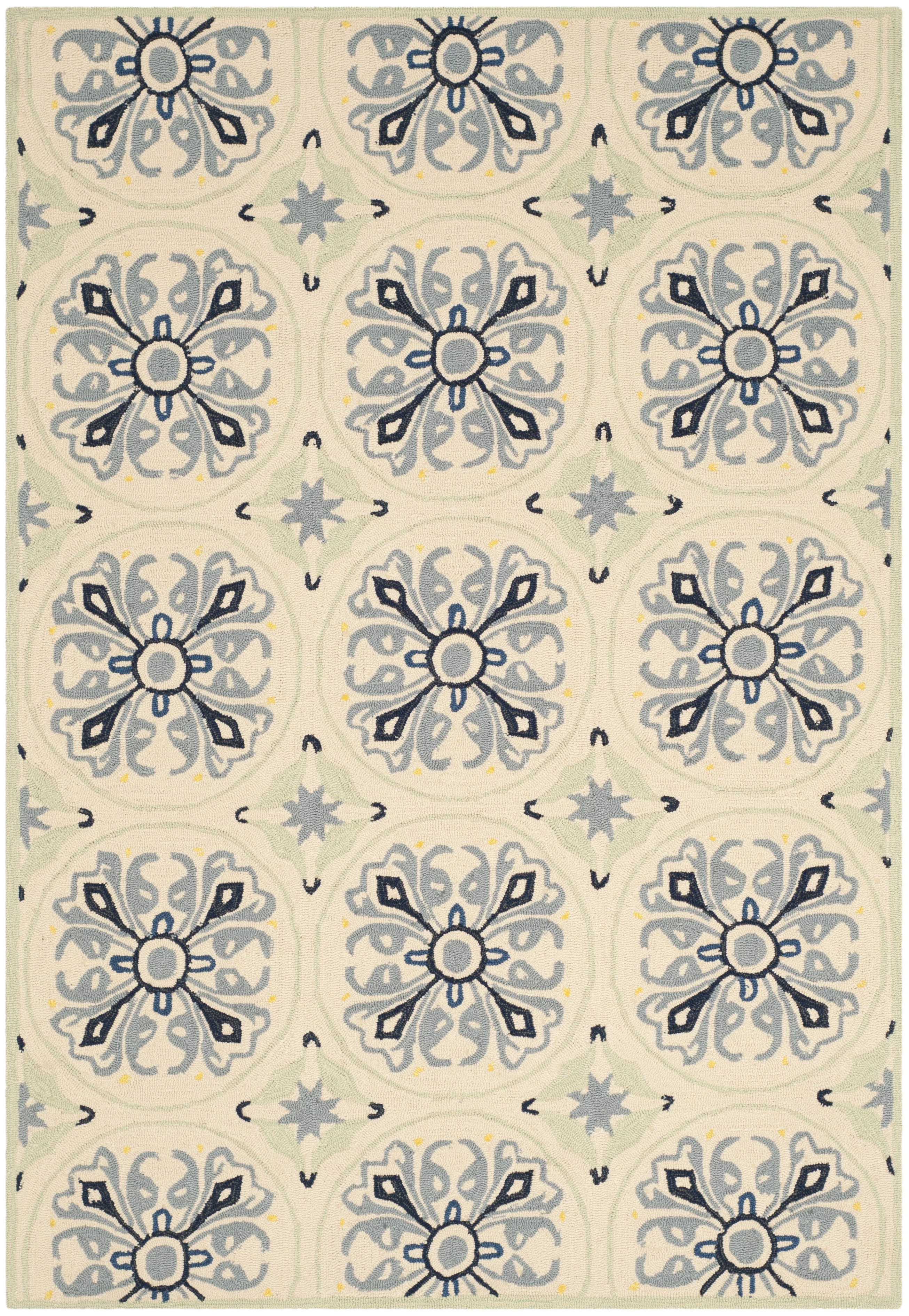 SAFAVIEH Four Seasons Edna Floral Medallion Polyester Area Rug, Ivory/Blue, 8' x 10'