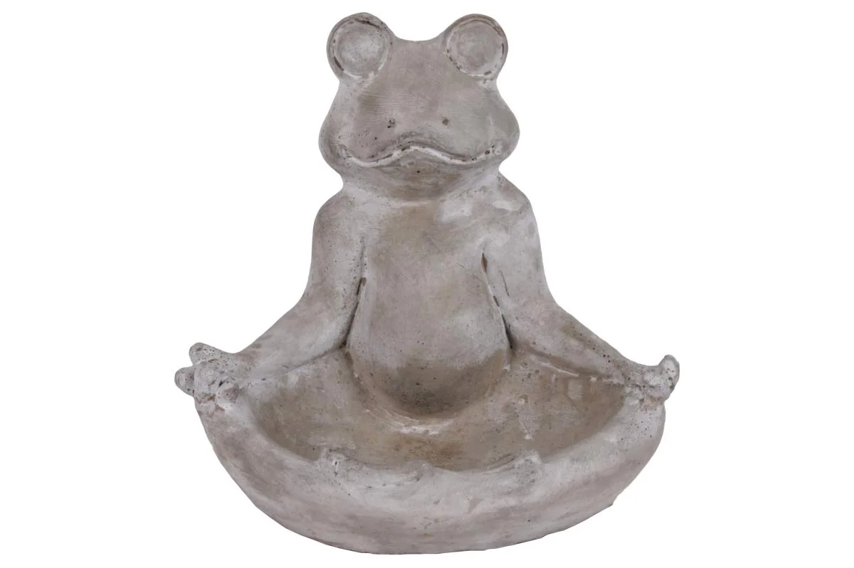Cement Meditating Frog Figurine in Gyan Position with Candle Holder, Concrete Finish - Gray