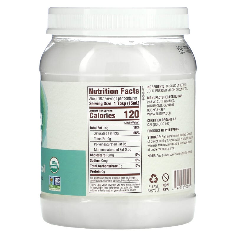 Nutiva Virgin Coconut Oil Organic - 54 Fl Oz