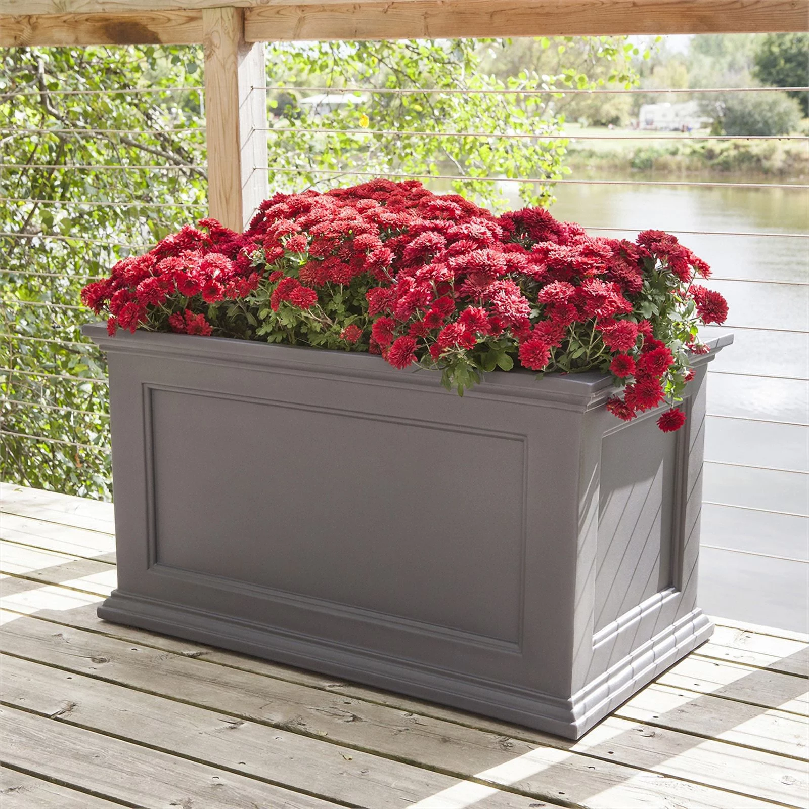Mayne Fairfield 20x36 Weatherproof Traditional Plastic Planter in Graphite Gray