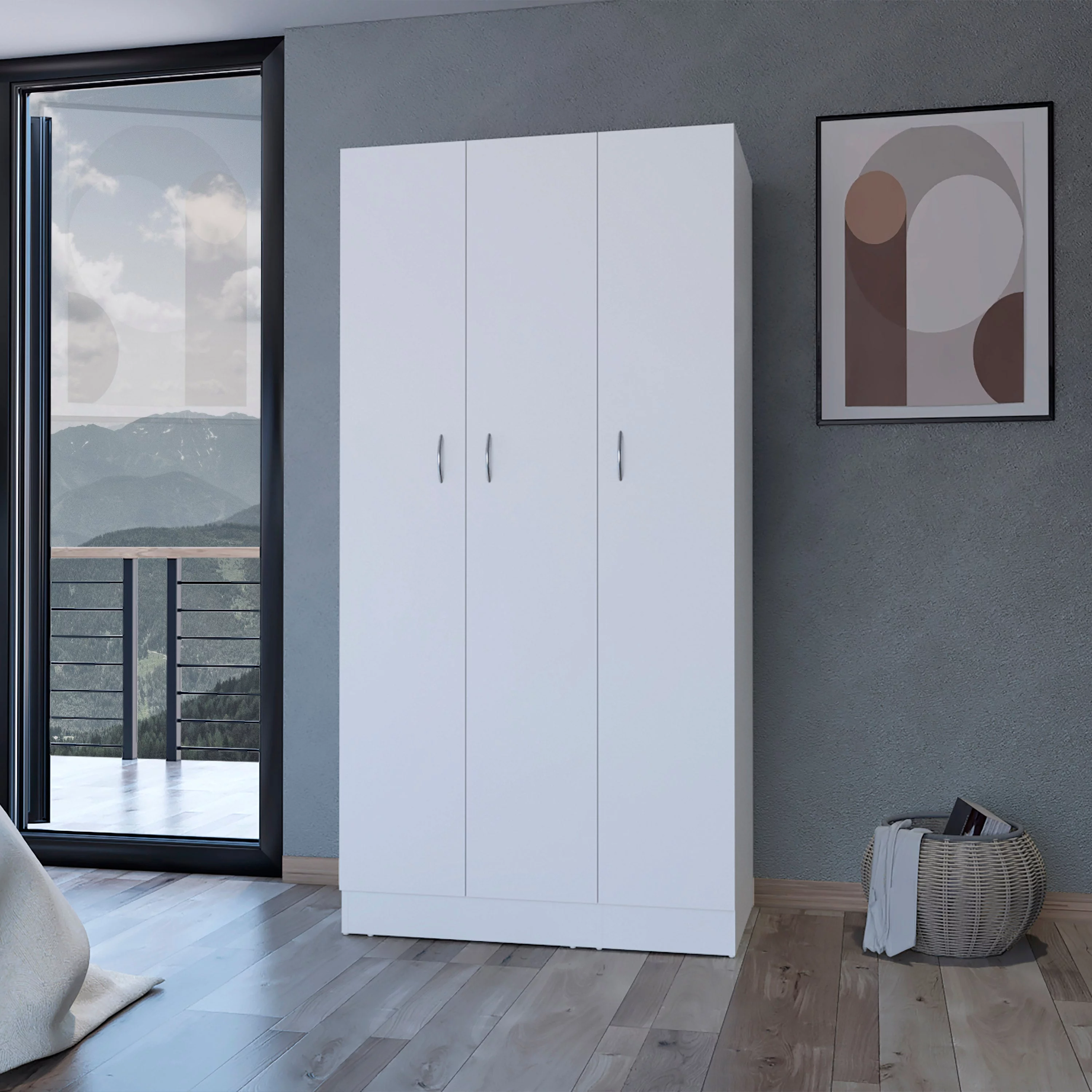Homiyad 3-Door Wardrobe with Hanging Rod White