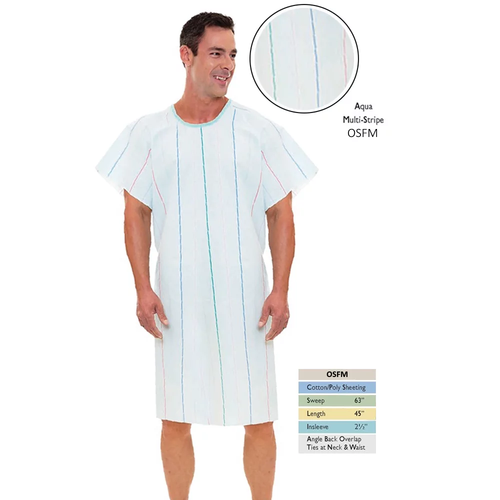 Pack of 4 Hospital Gown - Medical Gown (Aqua Multi-stripe)