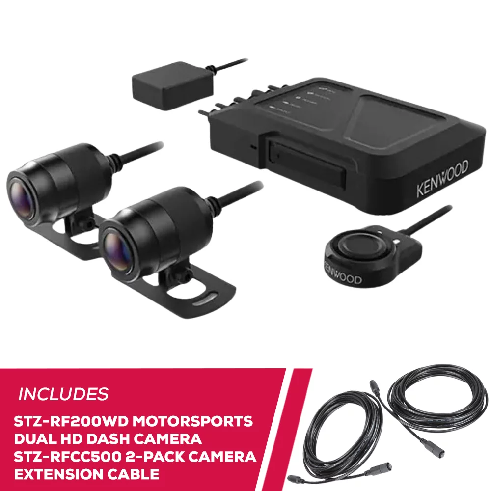 New Kenwood STZ-RF200WD Motorsports Duel HD Dash Cam with 16.5ft 2 Extension Cable