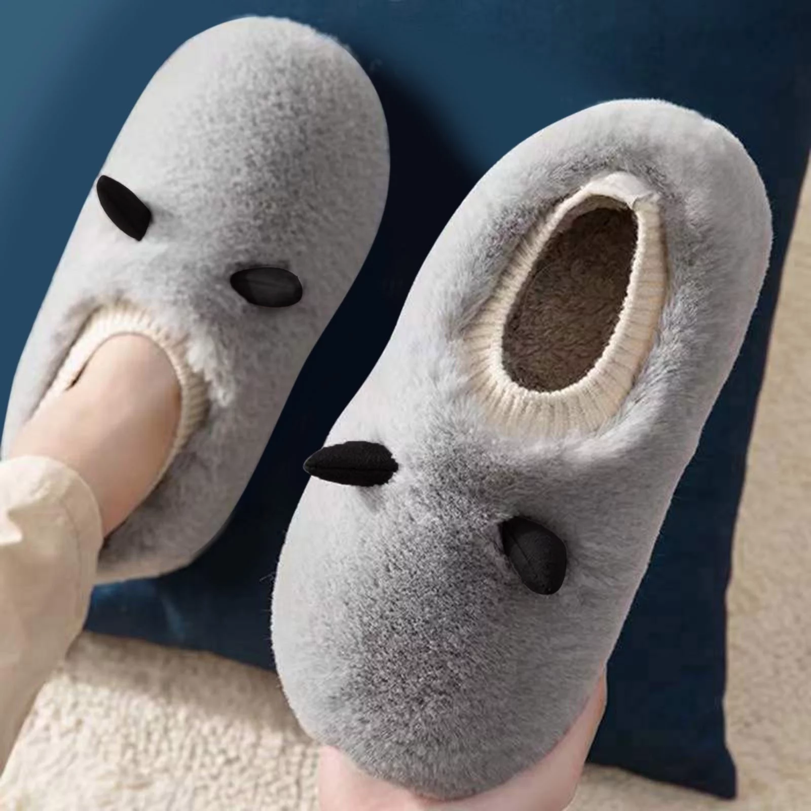 AdBFJAF Mens Slippers Wide Width Men Slippers Autumn and Winter Comfortable Fashion Cartoon Antlers Warm Indoor Non Slip