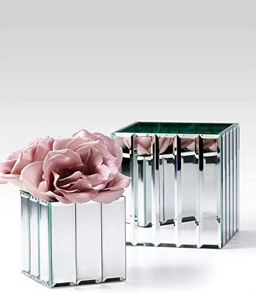 Serene Spaces Living Small Gatsby Mirror Strip Cube Vase, 4” Cube