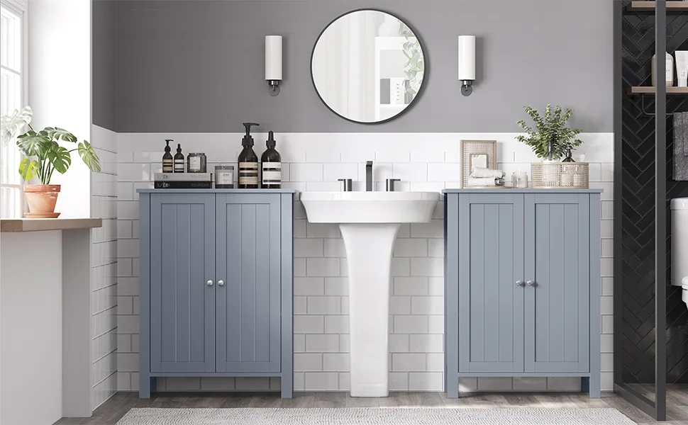 Bathroom Floor Storage Cabinet Engineered Wood, Dove Gray