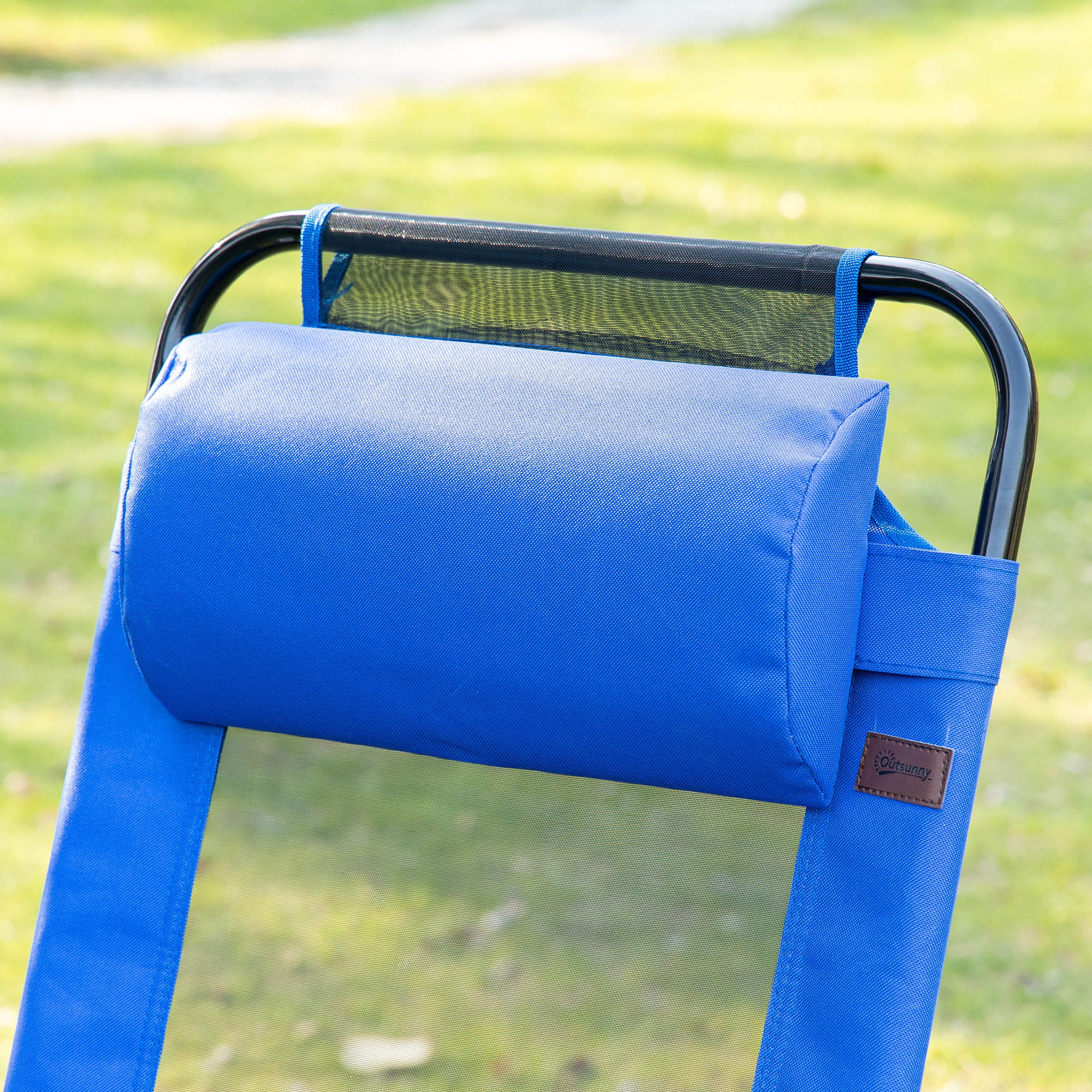 Outsunny Set of 4 Folding Patio Chairs w/ Reclining & Headrest, Blue
