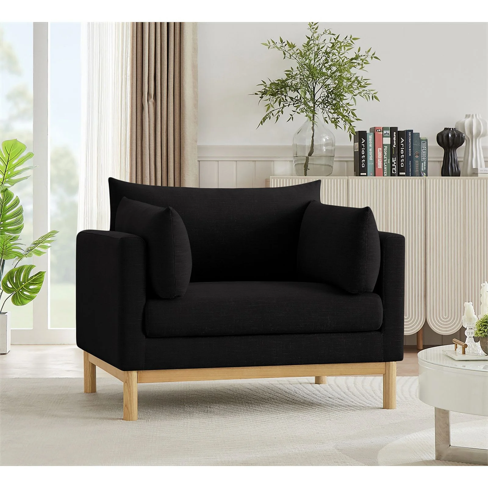 Meridian Furniture Langham Black Linen Textured Fabric Chair