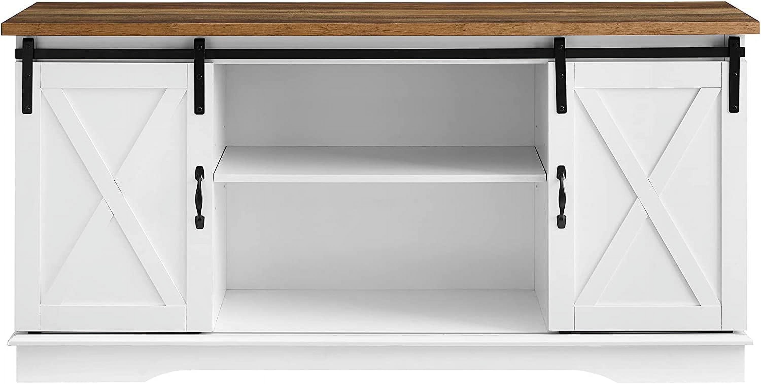 HYUN Richmond Modern Farmhouse Sliding Barn Door TV Stand for TVs up to 65 Inches, 58 Inch, White and Rustic Oak