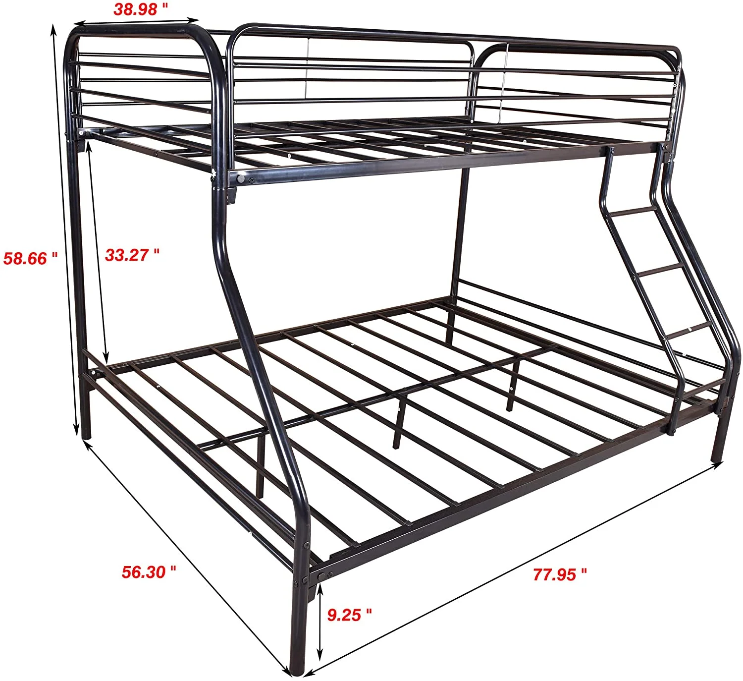 YANRUI Twin-Over-Full Bunk Bed with Metal Frame and Ladder,Black