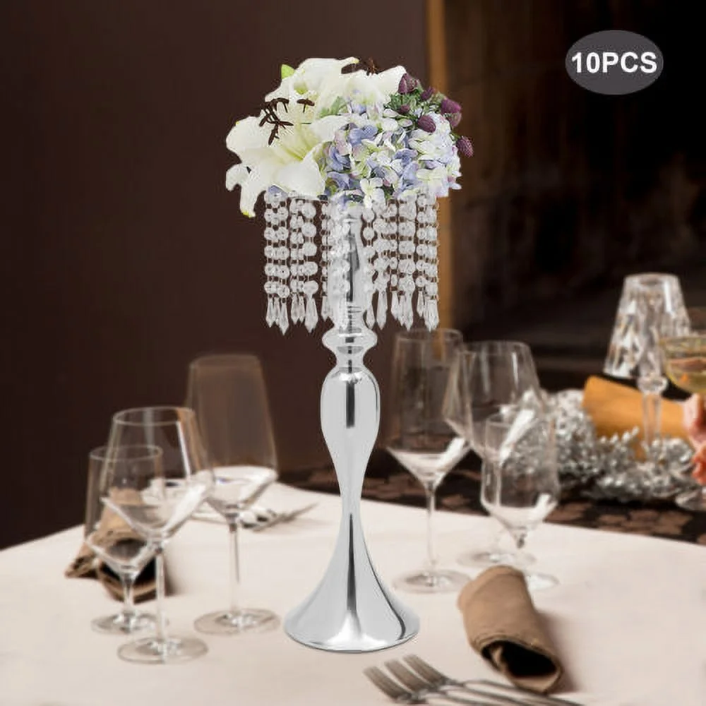 10 PCS Metal Silver Flower Vase Wedding Table Centerpieces Crystal Flower Stand