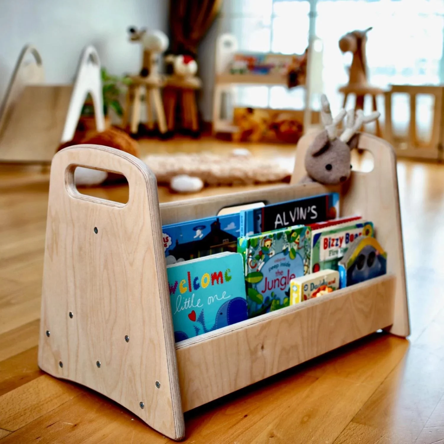 Portable Wooden Bookshelf for Children, Medium Size
