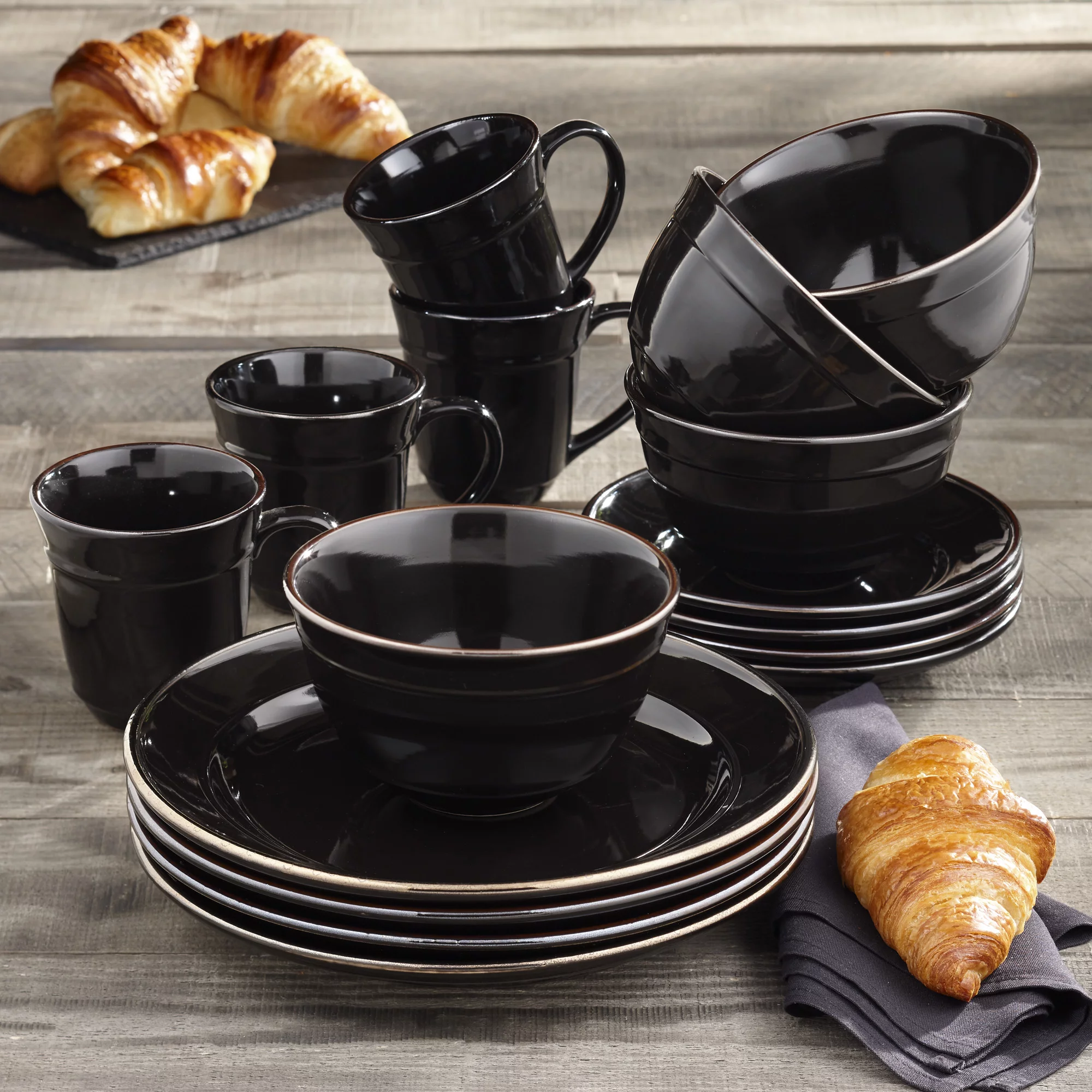 Better Homes & Gardens Farma 16 Piece Dinnerware Set, Black