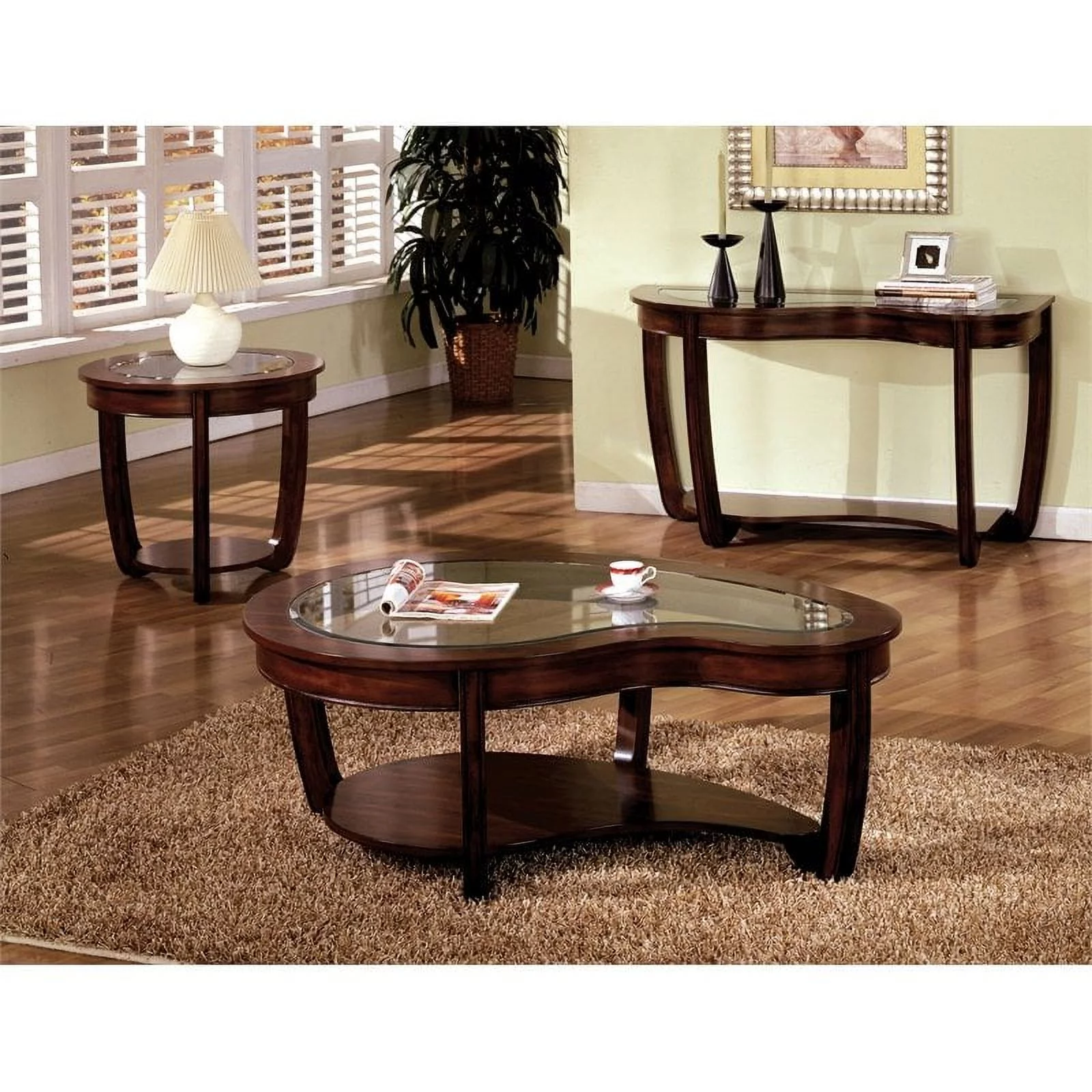 Furniture of America Tunton Solid Wood 1-Shelf Coffee Table in Dark Cherry